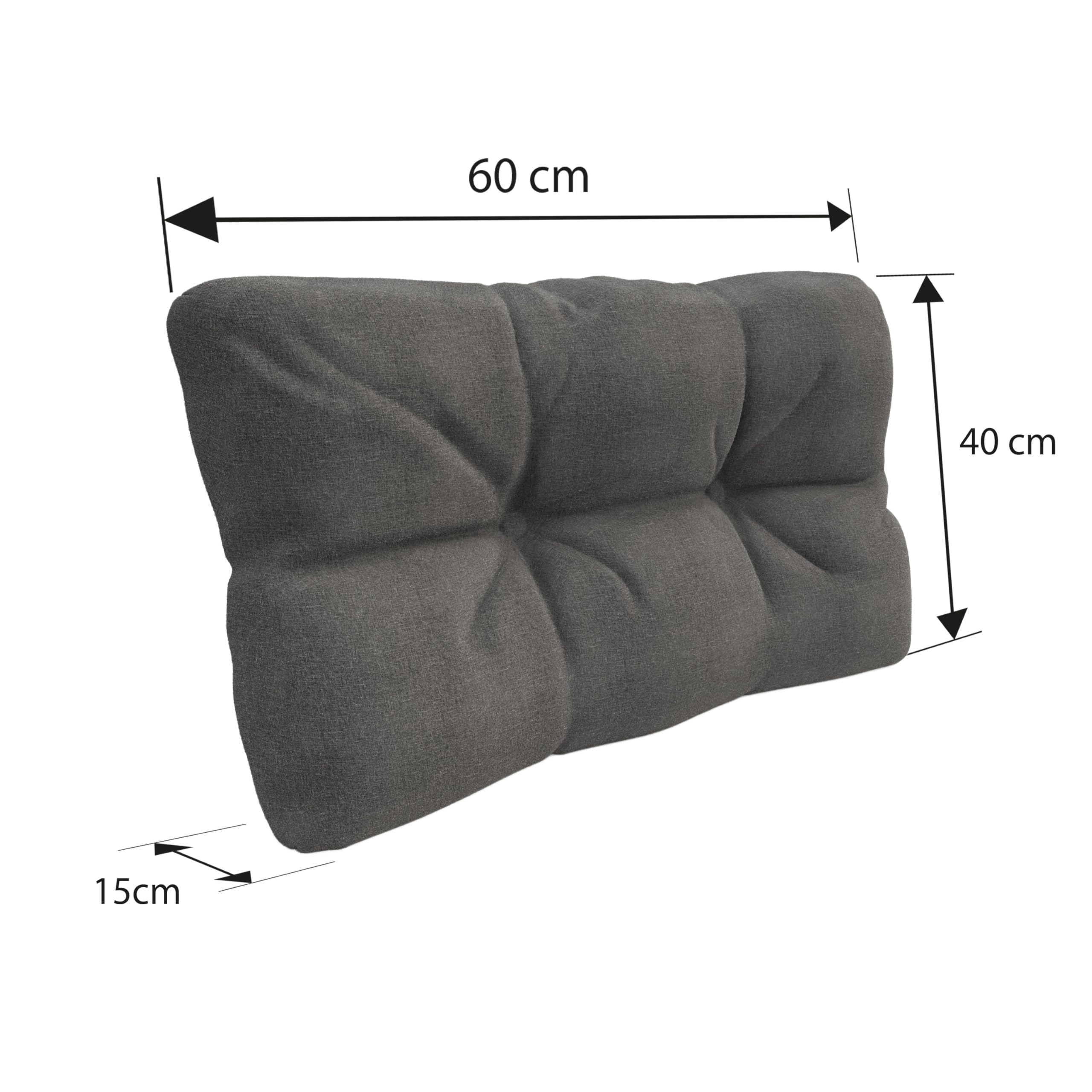 POKAR Juego de Cojines aconchadas 6 Piezas para Europalés: 2X Asiento 120x80cm +2X Respaldo 120x40cm + 1x 60x40cm Lateral + 1x cojín Decorativo 40x40cm, para sofá de paletas, sin palés, Gris