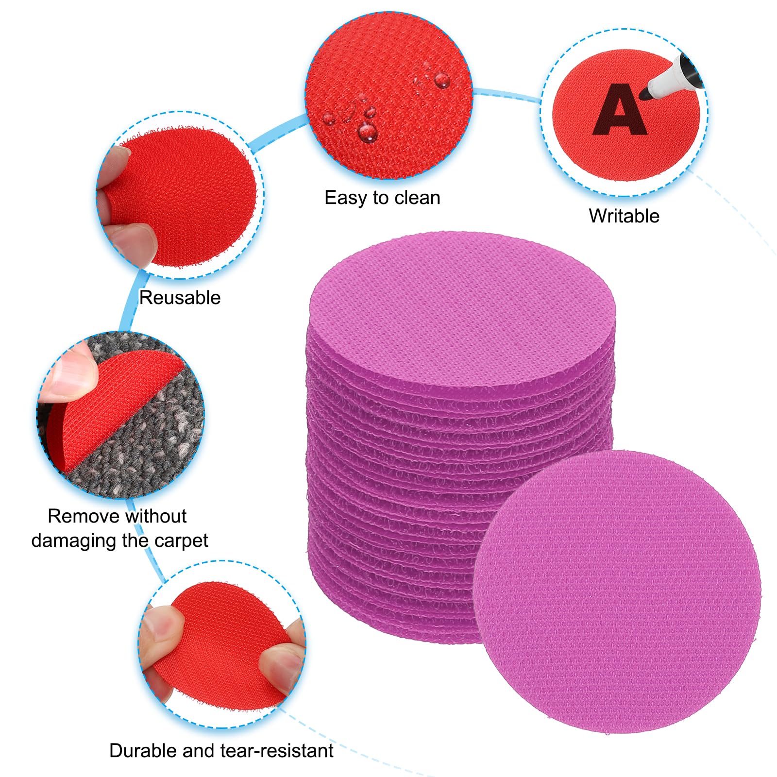 PATIKIL 2" Carpet Spot Markers, 35Pcs Circle Dot Markers Hook and Loop Carpet Spots for Decoration Elementary Preschool Teacher Pink - Image 3