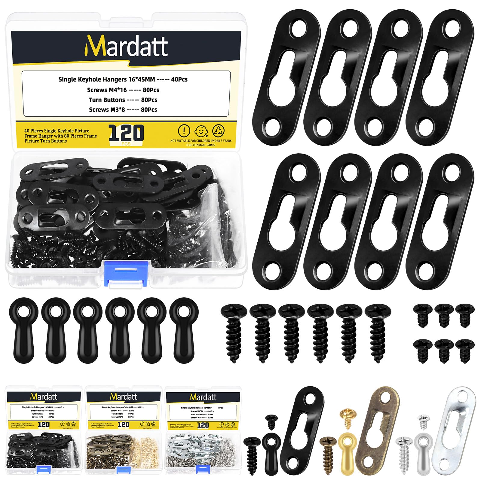 Mardatt 40 Set Keyhole Hangers Kit, 16 x 45mm Black Mirror Picture Frame Hanger, Single Keyhole Hanging Plate with Screw for Wall Mounting Coat Rack Picture Frame Wooden Board