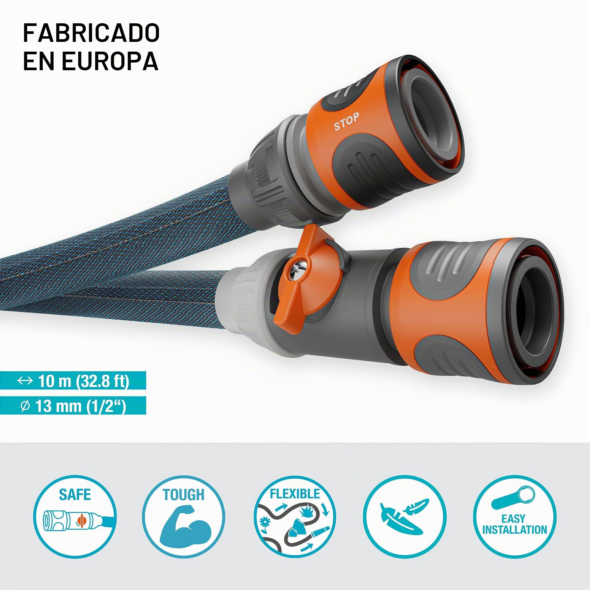 Gardena Liano Xtreme 1/2 pulgadas, set 10m + Conector de Grifo de interior: Manguera de jardín ultra robusta de tejido, para grifos de agua interiores, resistente a la climatología (18490-20)