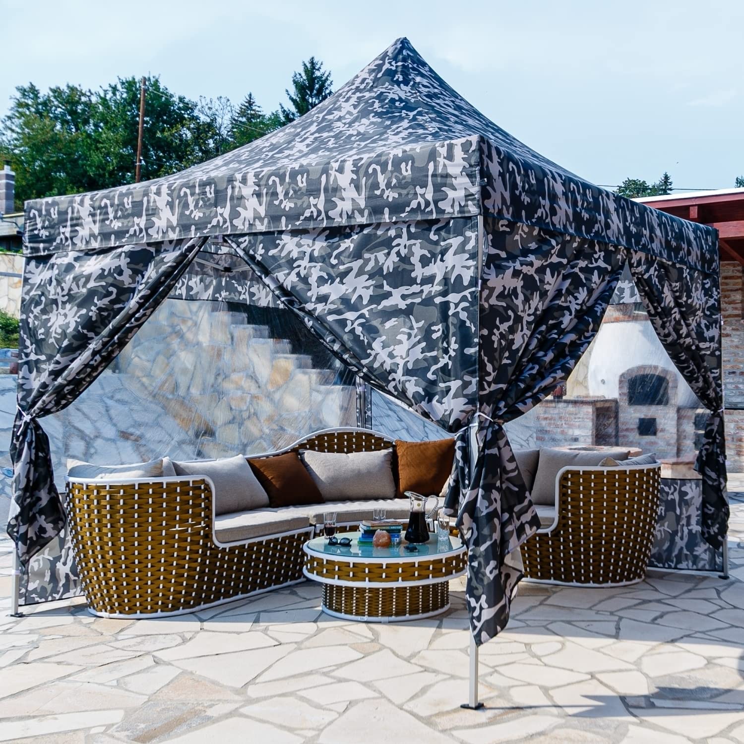 INSTENT Alu-Pavillon 3 x 3 m Pro wasserdicht UV Schutz 50+, urban mit 4 Seitenteilen