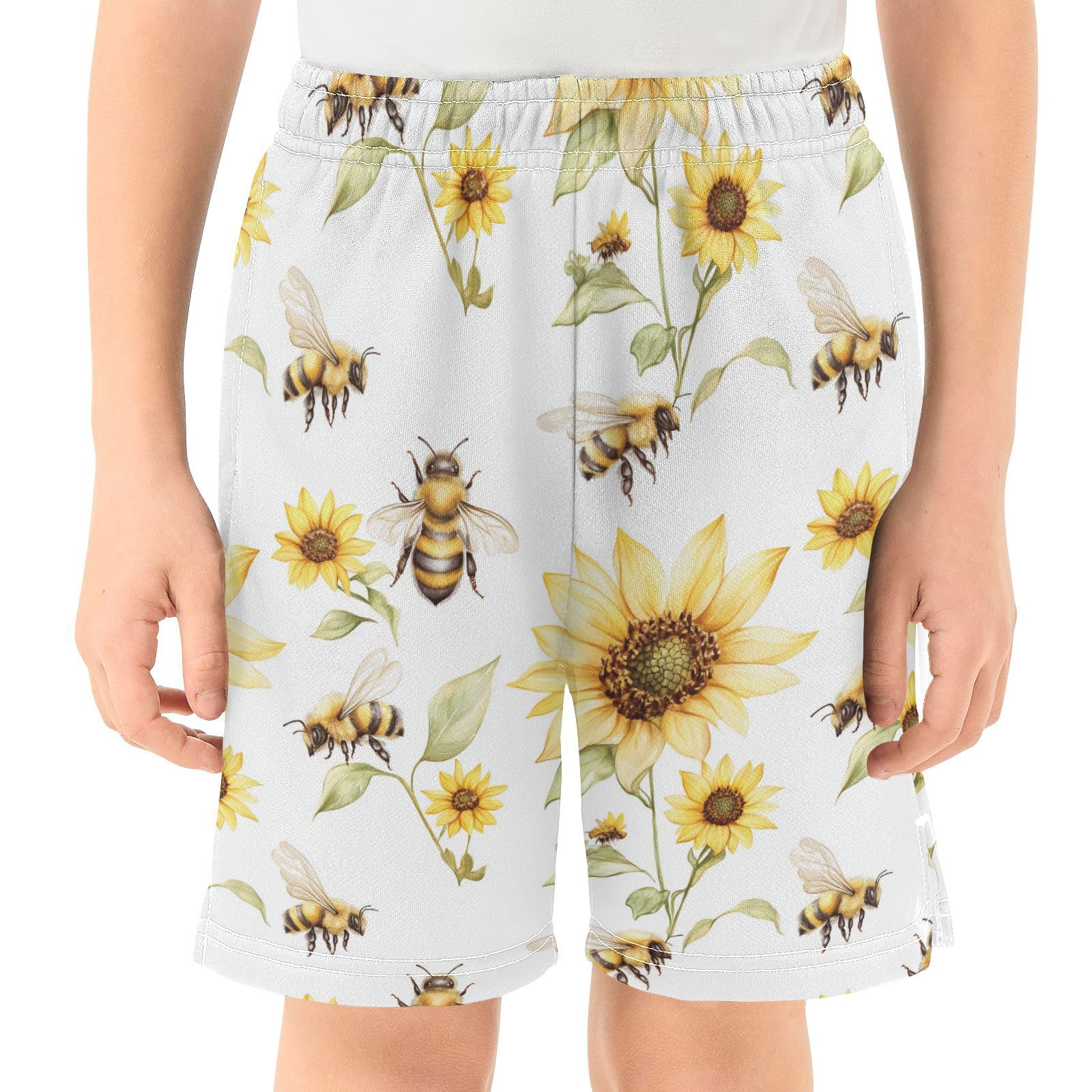 Athletic Shorts for Boys with Pockets Light Weight Running Short Pants S Cartoon Cute Bees Sunflowers
