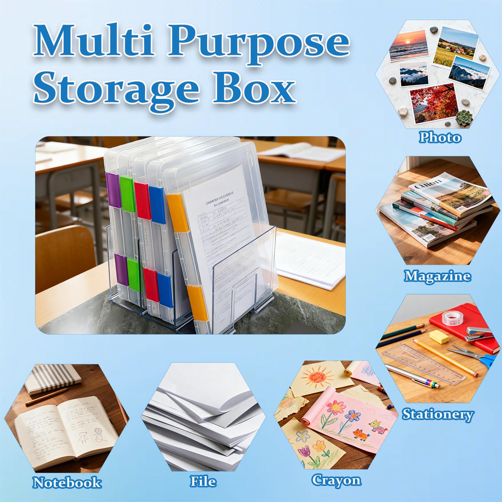 ZILAMGOO 6 Pcs Clear Plastic Document Storage Box, A4 File Box Paper Organizers Holder, Paper Storage Containers with Buckle for Document Magazine File Photo(12.4 x 9.84 x 1.18 in)