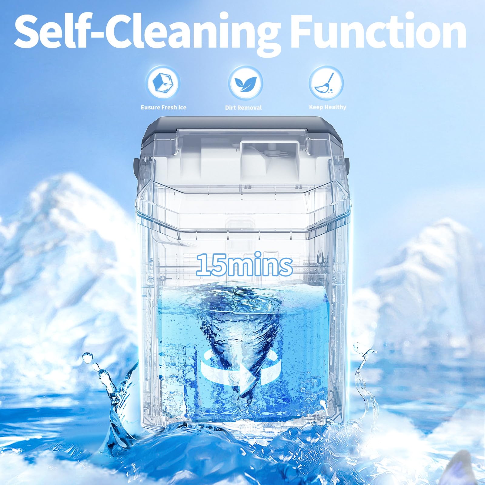 Antarctic Star Countertop Ice Maker Portable Ice Machine, Automatic-Cleaning Ice Makers, 34lbs/24h, Pebble Portable Ice Machine With Ice Scoop For Home Kitchen Bar Party Silver on Fridge.com - View 3