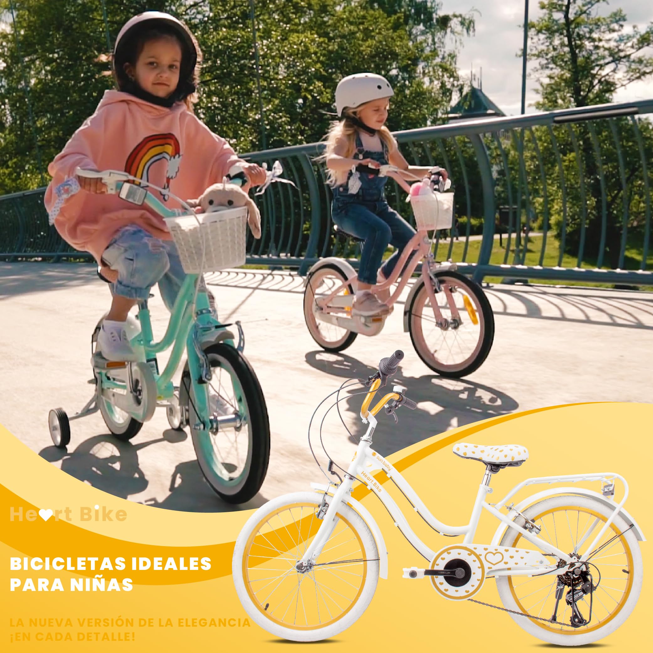 Bicicleta para niñas Heart Bike, tamaño de Rueda 20 Pulgadas, de 6 a 10 años, de 6 velocidades Shimano, de Altura Ajustable