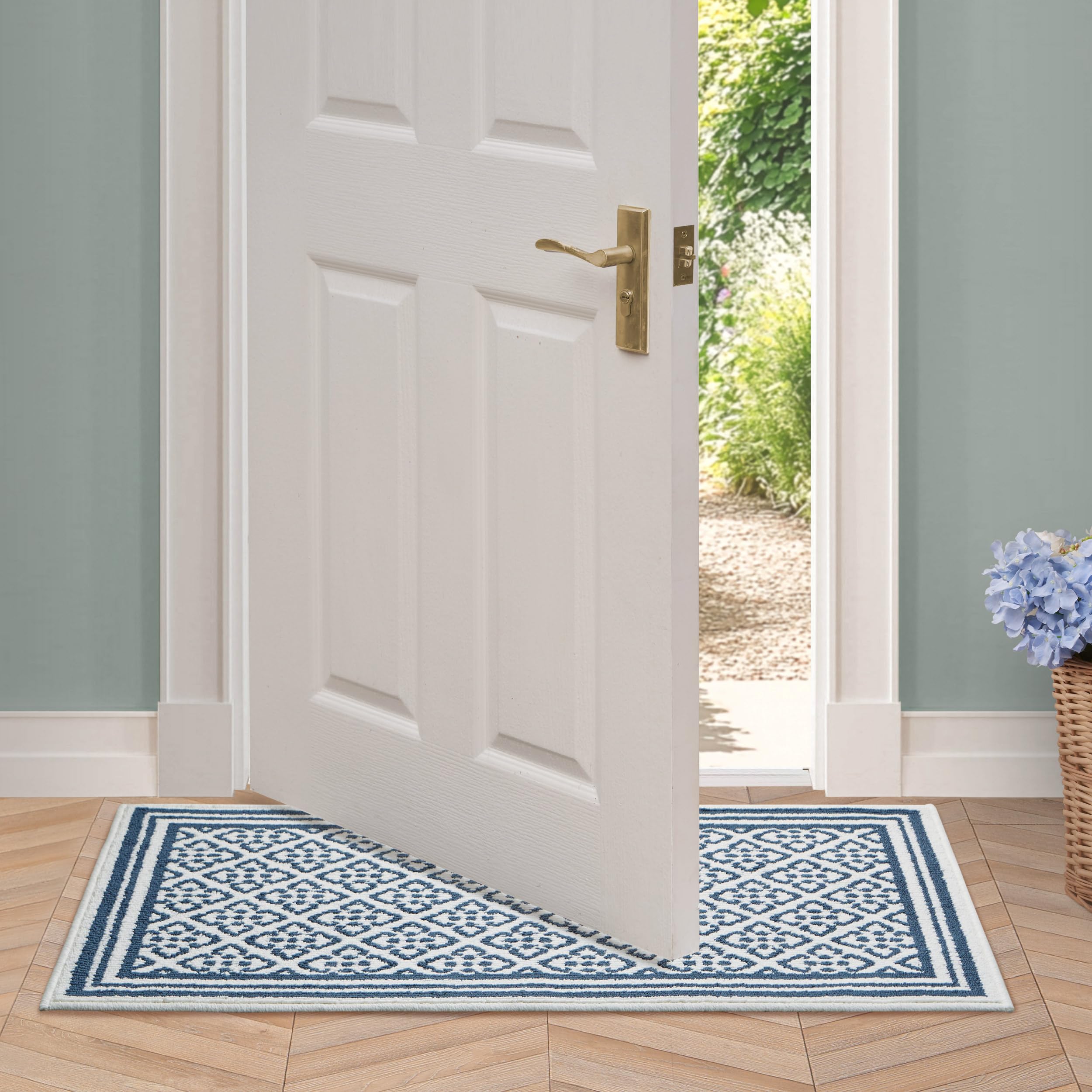 Laura Ashley All Loop Tufted 26" x 45" Washable Skid-Resistant Accent Rug - Dusty Navy/Ivory Isla Two-Tone