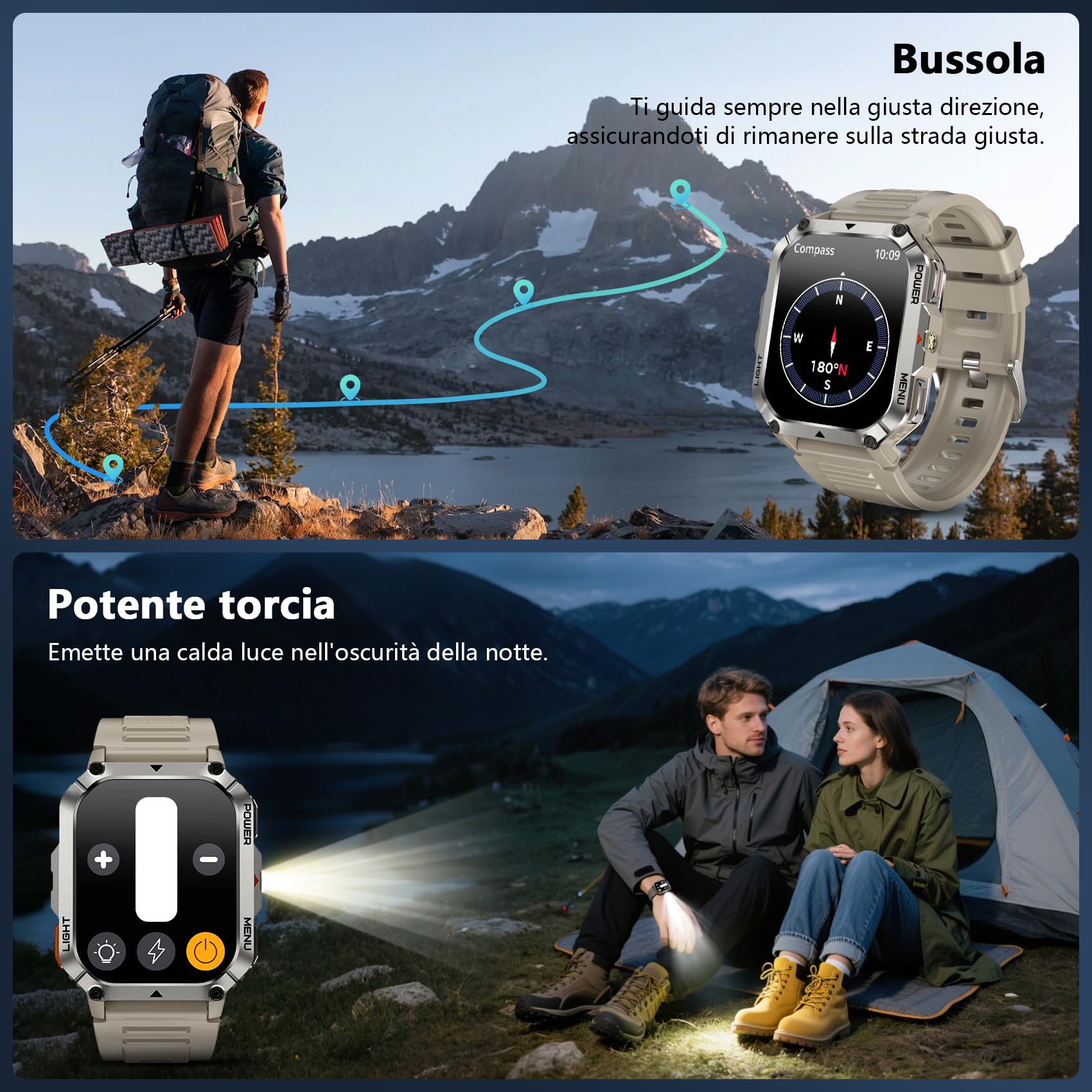 Blackview Smartwatch Uomo, 2.01" Smartwatch Militare Uomo Fitness con Chiamate Bluetooth Orologio Intelligente 115+ Modalità Sportive/900 mAh/Sonno/Cardiofrequenzimetro/Torcia/Bussola per Android IOS