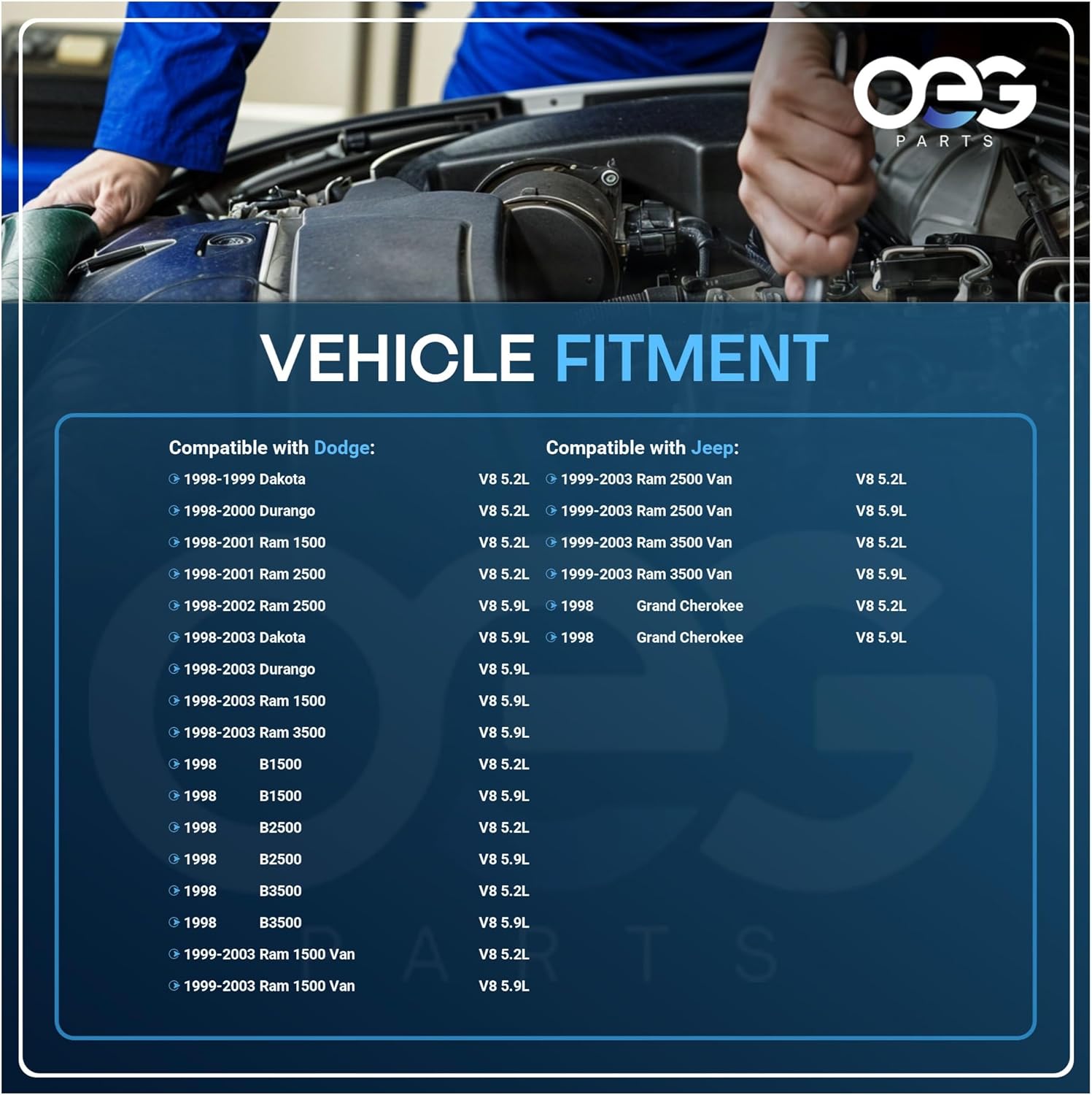 OEG Parts New Distributor Compatible With Dodge Ram Dakota Durango & Compatible With Jeep 5.2 5.9 V8 1998 1999 2000 2001 2002 2003 Chrysler 4740339 4740339AB