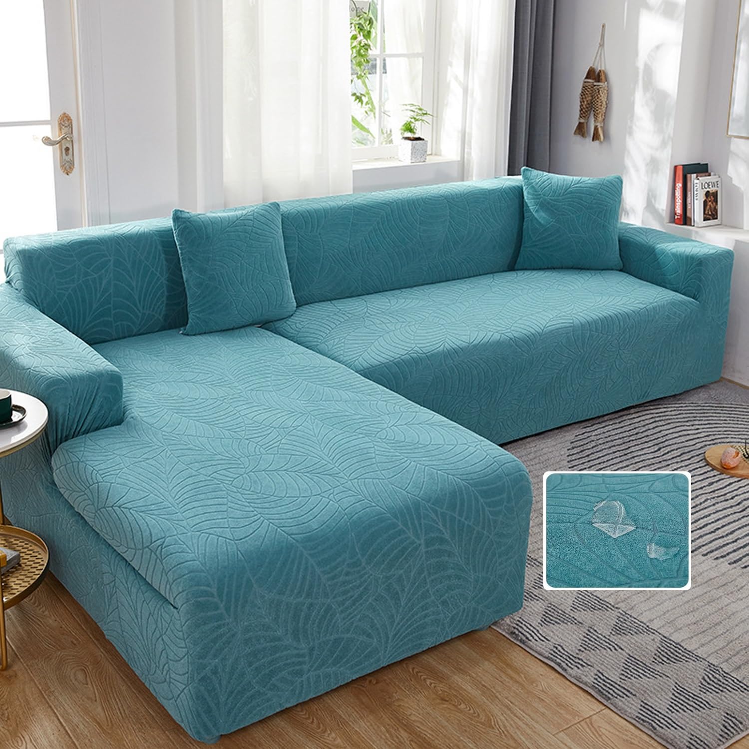 Sofa Slipcover For Corner L Shape,Waterproof Sofa Cover 3 2 4 1 Seater,2024 New Non-Slip Sofa Seat Cushion Covers With Elastic Straps,Universal Velvet Washable Protector ( Color : Blue , Size : 4 POST