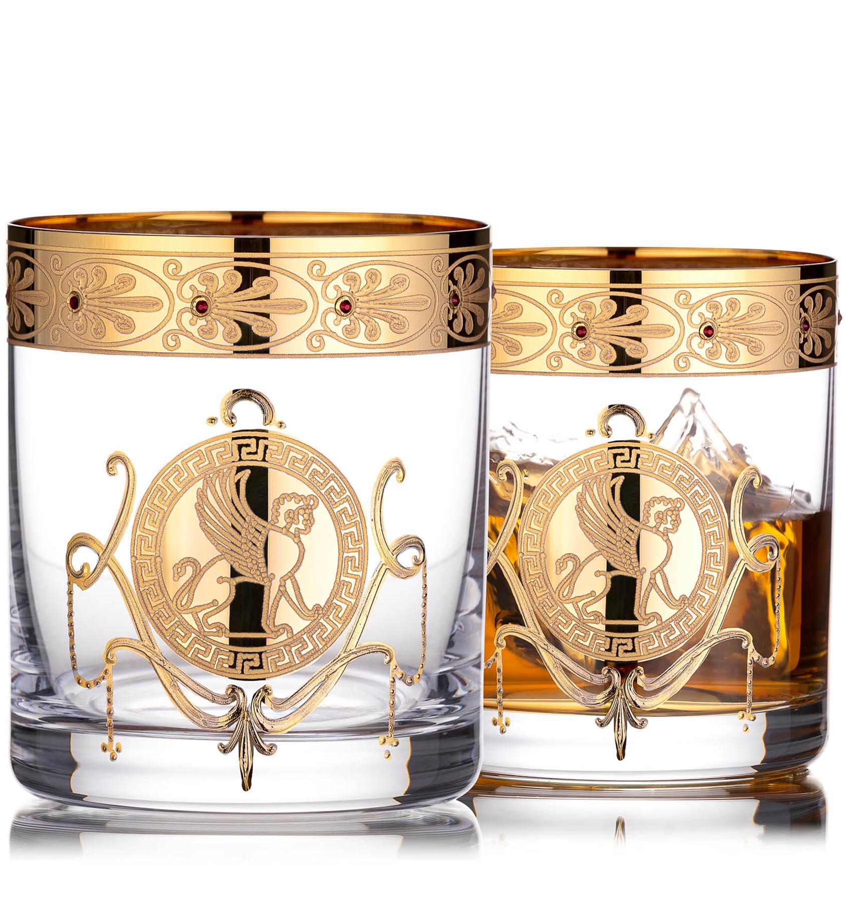 Nova Traditional Crystal Shot Glasses, Luxury Gift for Man, Hand Made, Decorated with Gold, Heavy Bottom, Set of 2