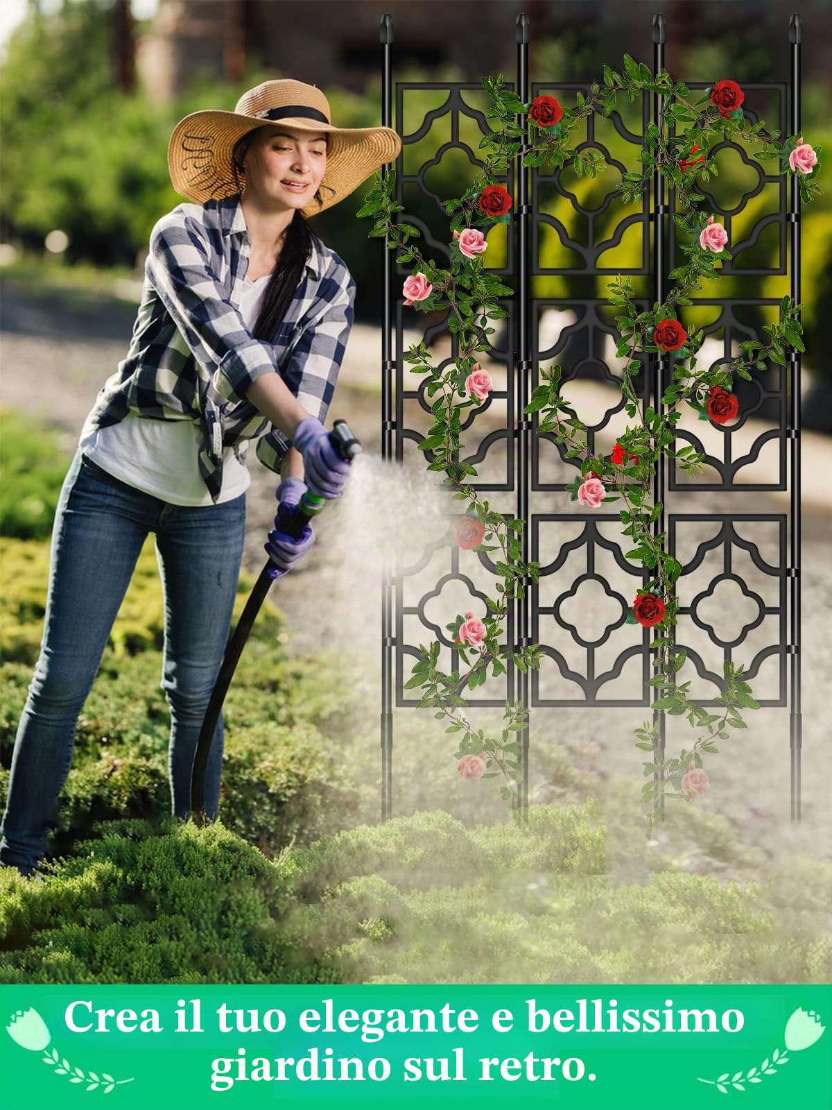 TOROKOM Traliccio da giardino per piante rampicanti da 1,5 m, Set di 3 tralicci paravento, supporto per cetrioli, piante in vaso, frutta e verdura per interno ed esterno