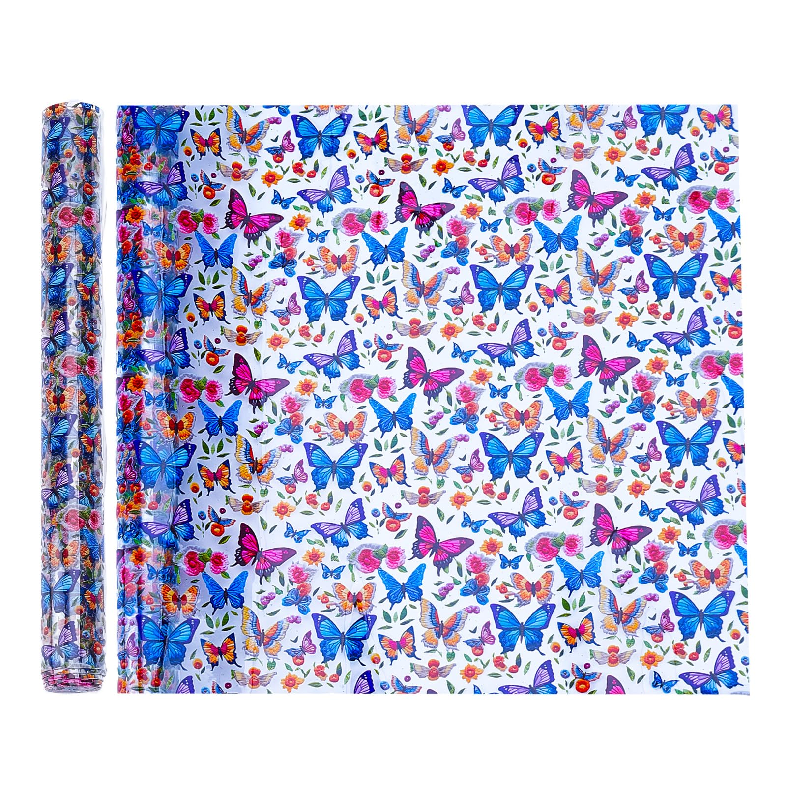 letsinstyle Printed TPU Jelly Faux Leather, 11.8 x 47.2 Inch Transparent Clear Jelly Vinyl Sheet, Butterflies Printed Jelly Vinyl Fabric for Handbags Wallets and Quilting