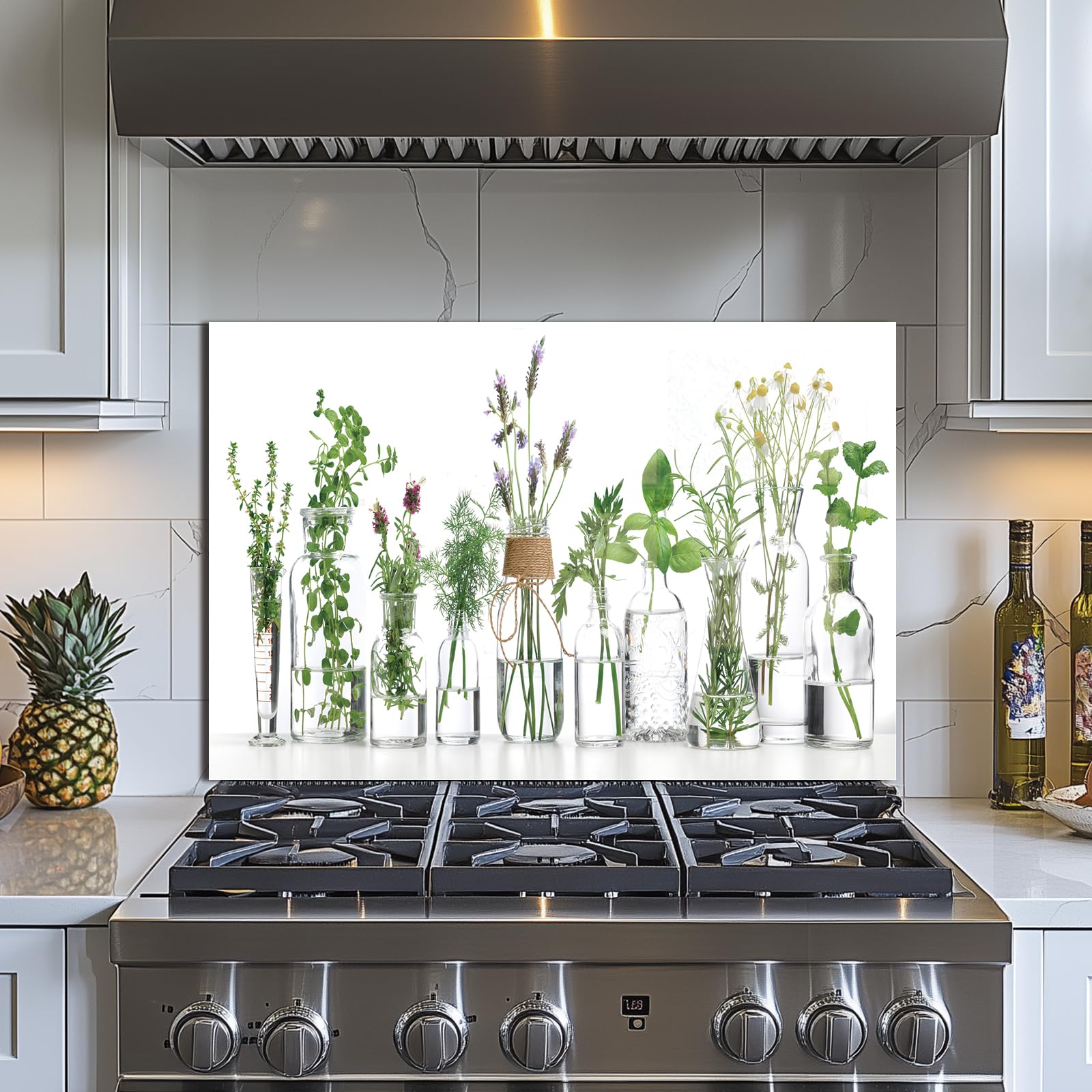 Tempered Glass Backsplash for Kitchen, Green plants Stove Splashback, Glass Backsplash, Used for Kitchen Wall Protection and Decoration, Easy to Install and Clean. (30x18'')