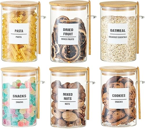 Paquete de 6 tarros de vidrio de 32 onzas con tapas de bambú, recipientes de almacenamiento de vidrio con tapas, tarro hermético transparente de