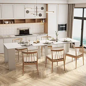 Extendable Dining Table, 18"-118" Large Dining Table for 2-12, Modern Farmhouse Console Tables, Wood Foldable Kitchen Tables for Entryway, Kitchen, Living Room, Space Saving