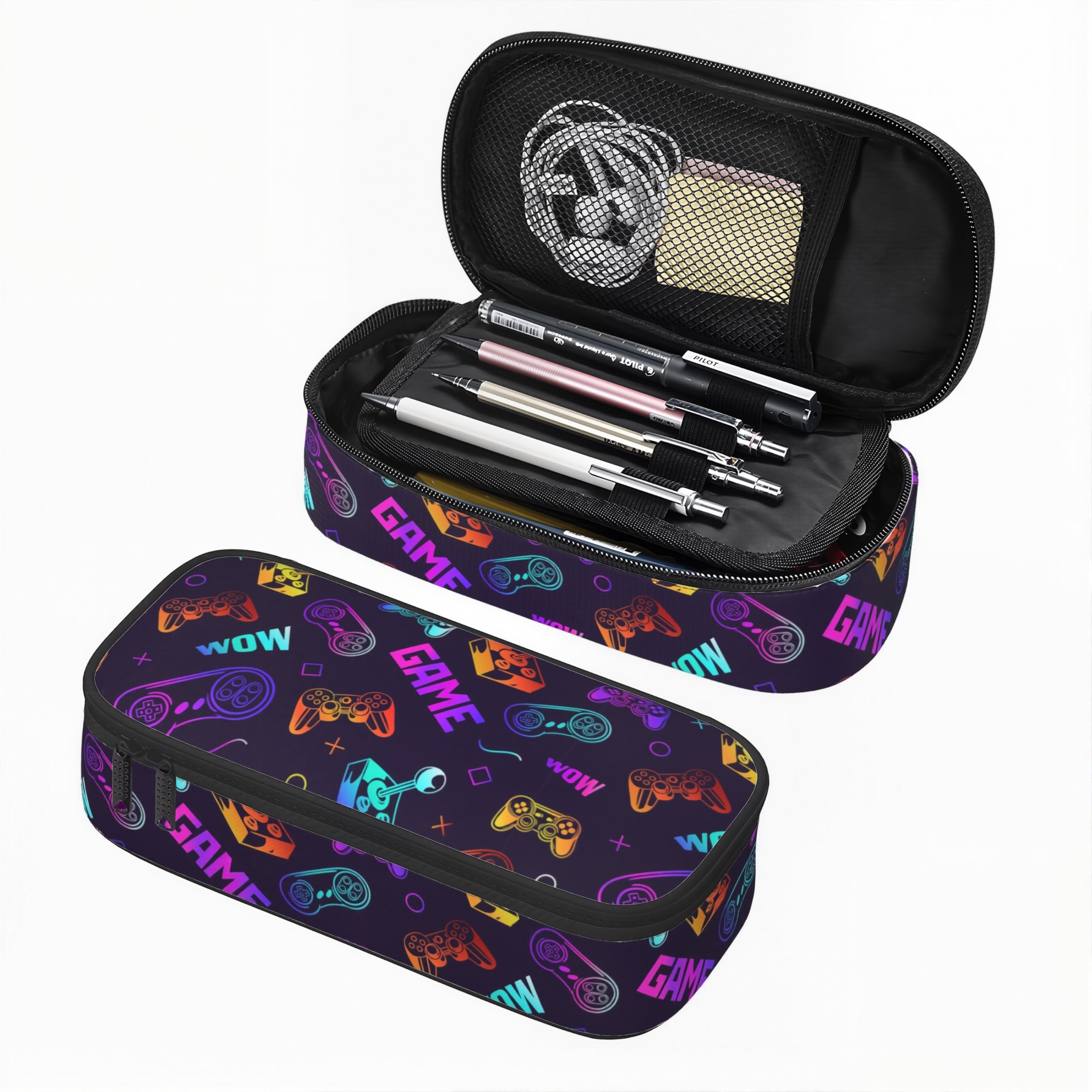 GOWRACOG Purple Game Video Game Controller Pencil Case for Boys Girls, Large Capacity Purple Pen Bag, Pencil Pouch With Zipper Compartments, Organizer