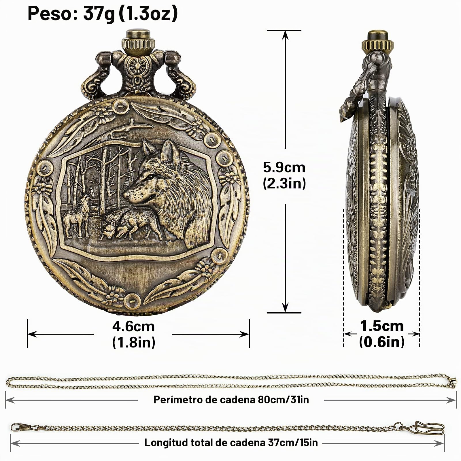 Keller & Weber Relojes de Bolsillo Vintage de Bronce para Hombre, Reloj de Bolsillo con Cadena, Regalos para Hombres, Regalos de San Valentín, Regalos de Cumpleaños