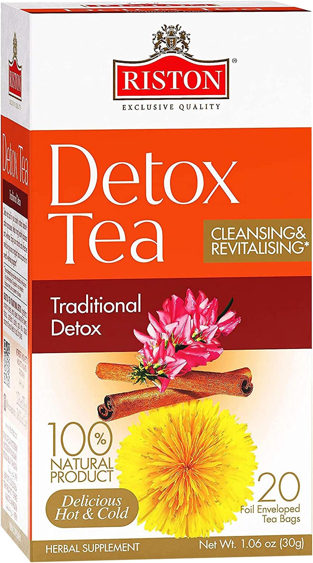 Riston Traditional Detox Tea 100% Natural Herbal Supplement Gluten Free Individually Foil Wrapped Herbal Tea 20 Tea Sachets/pack (Traditional Detox)