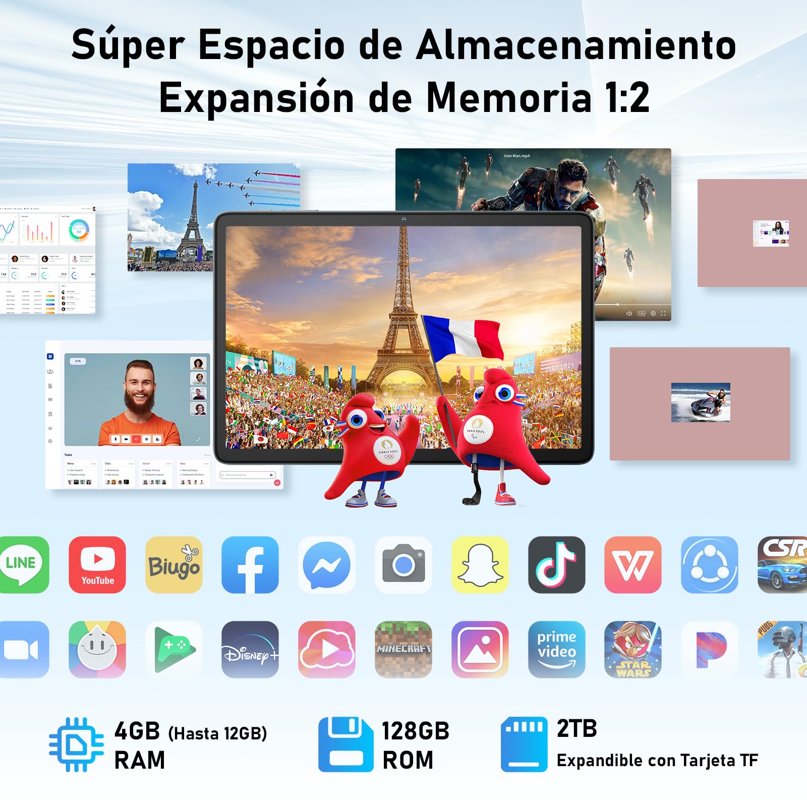 Blackview Tablet Android 15 Tab 60 WiFi 10 Pulgadas, PC Tableta, 12GB RAM + 128GB ROM/2TB TF, WiFi 6 Widevine L1, PC Mode 5100 mAh Batería Tablets Gaming Dual Cámara 8MP+5MP/WPS Suite/HD IPS