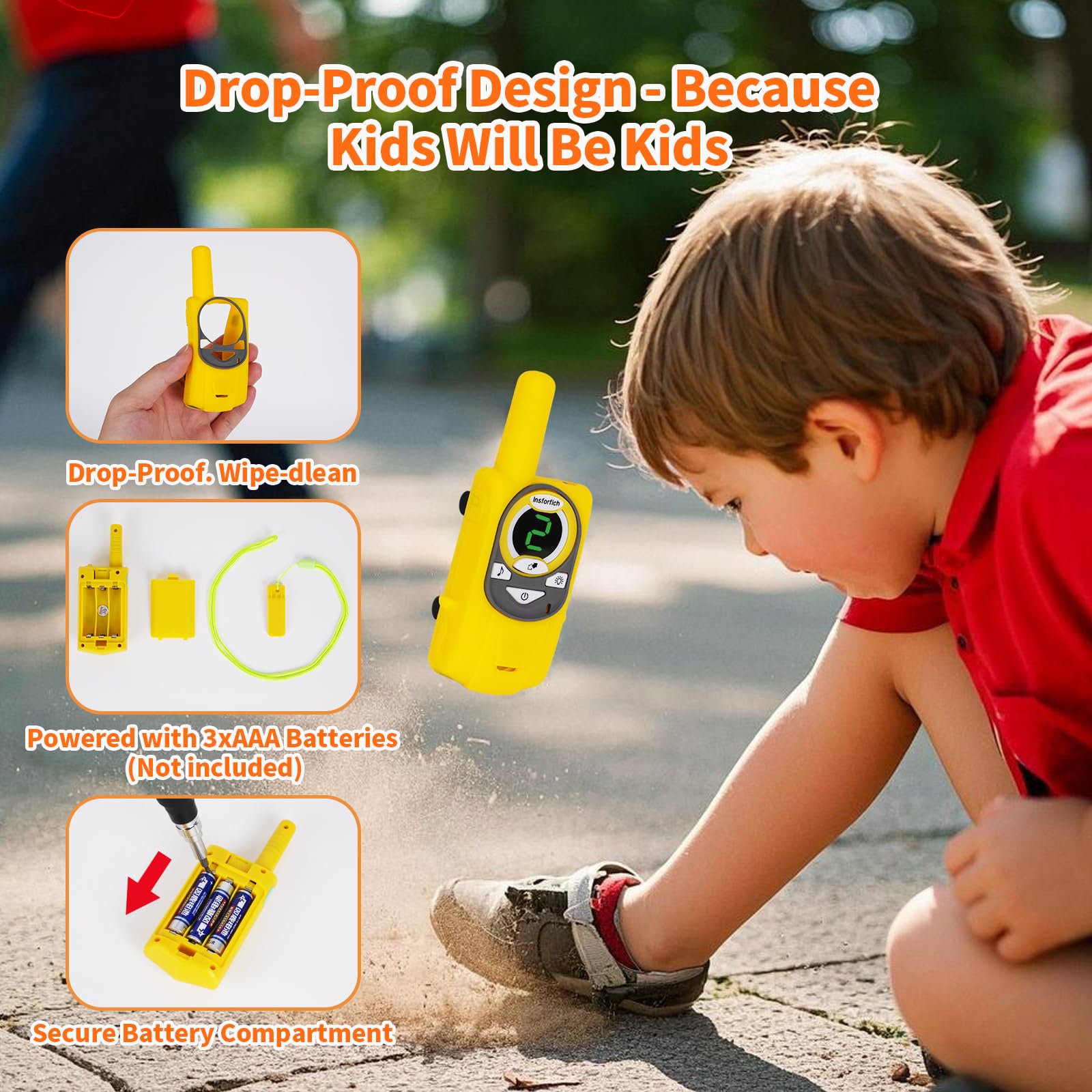 Walkie Talkies para niños, radio de 2 vías de largo alcance, walkie talkie para niños, regalos de cumpleaños, campamento al aire libre, viaje familiar (amarillo) 4