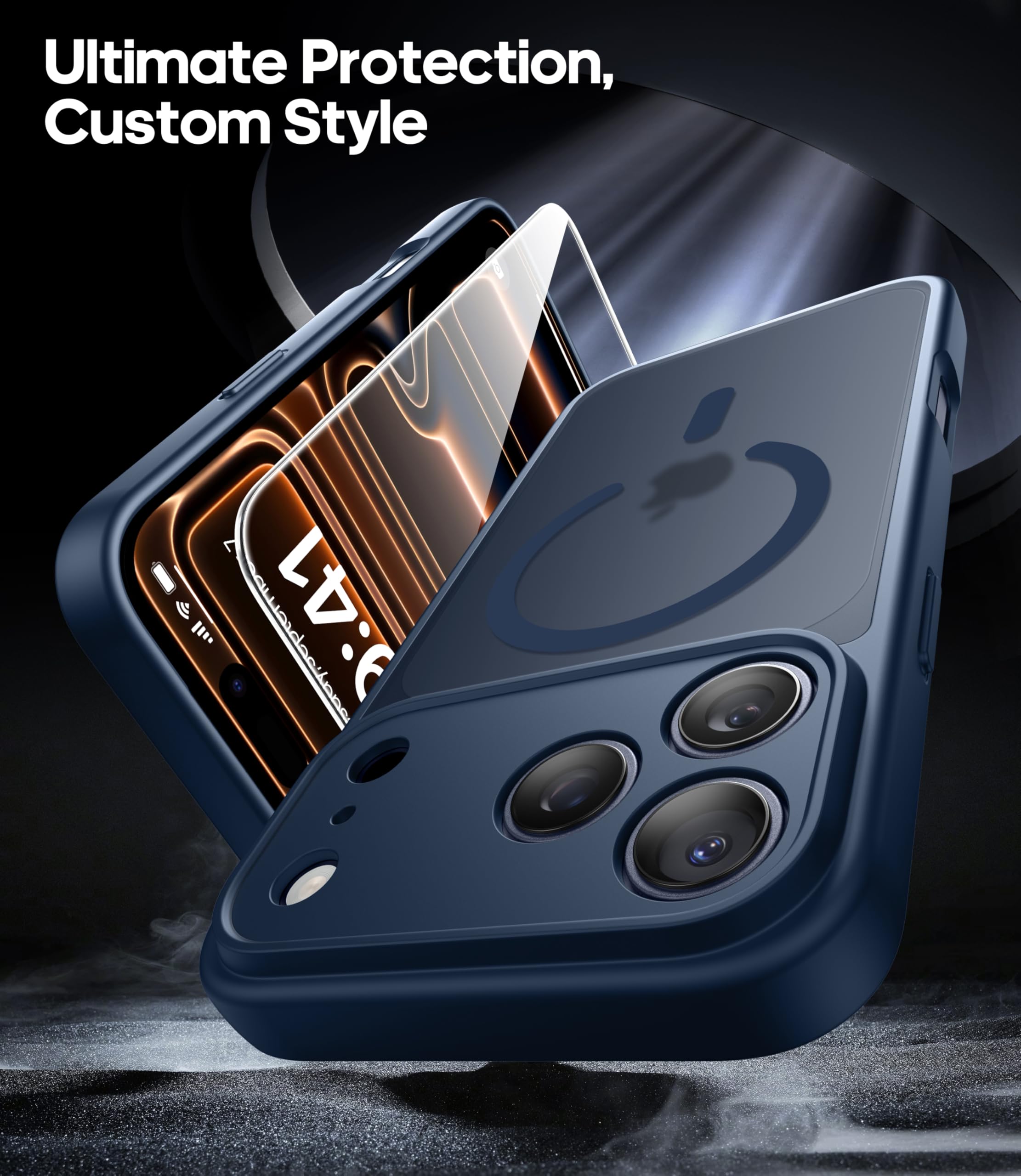 FLLAO Magnetica Cover per iPhone 17 Pro Max e 2 Pellicole in Vetro Temperato, Custodia iPhone 17 Pro Max Compatibile con Magsafe, Traslucida Opaca Sottile Antiurto Protettiva Case, Blu Tempesta