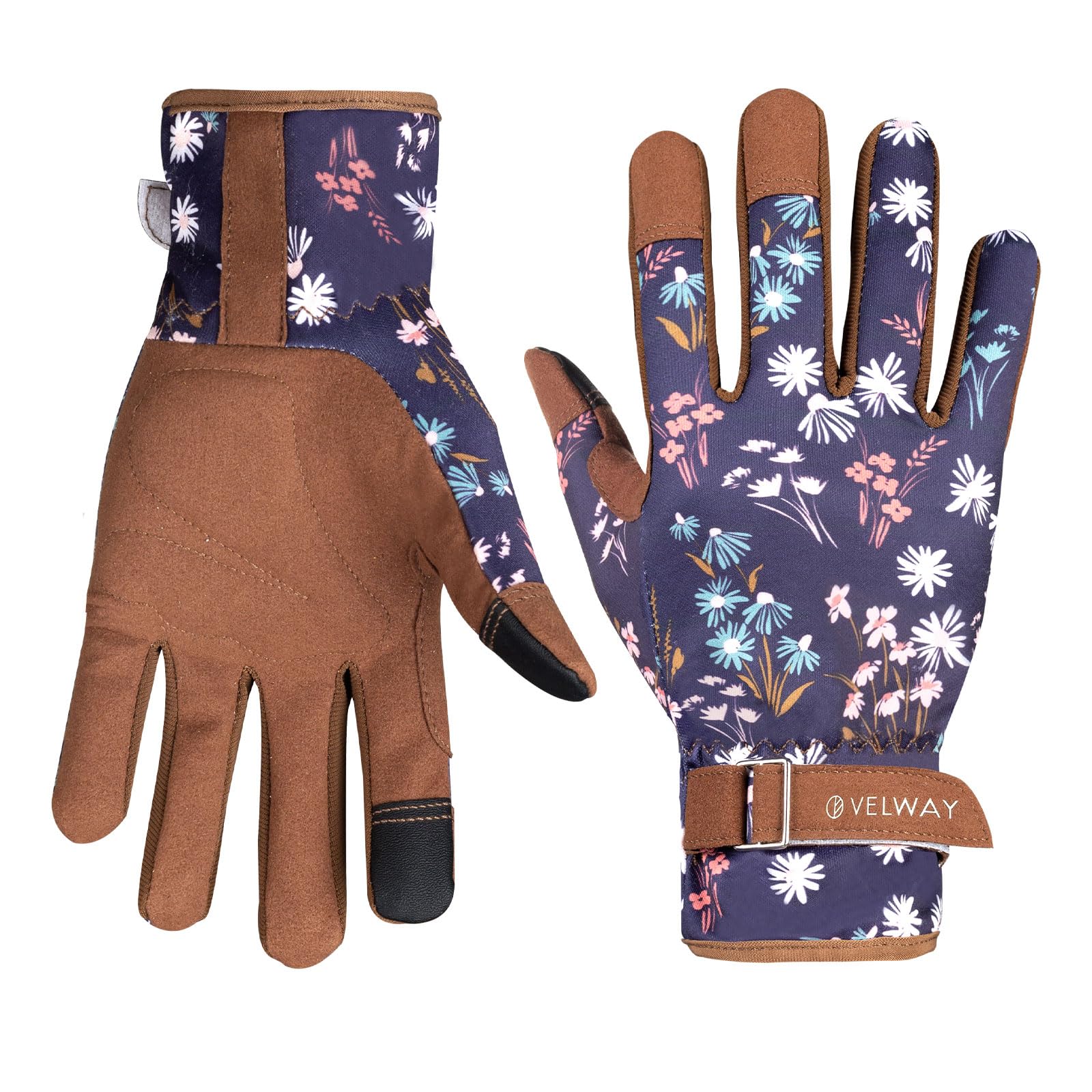 Velway Gardening Working Gloves for Women - Breathable Flexible Gardening Gloves, Light Touchscreen Protective Gloves for Weeding, Planting, Pruning - Dark Blue, Medium