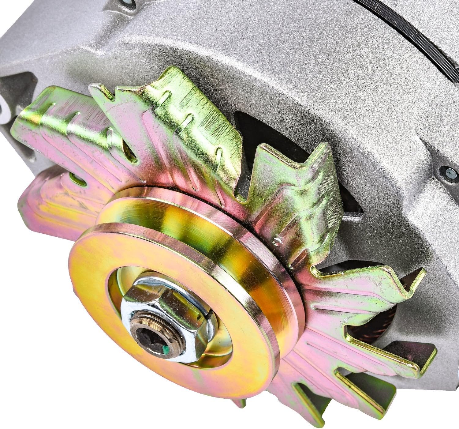 JEGS 1-Wire GM Alternator | 100 Amp Output | Made In USA | Natural Finish | Includes Single Groove V-Belt Pulley And Fan | Internal Regulator | 12 Volt | GM 10Si Style