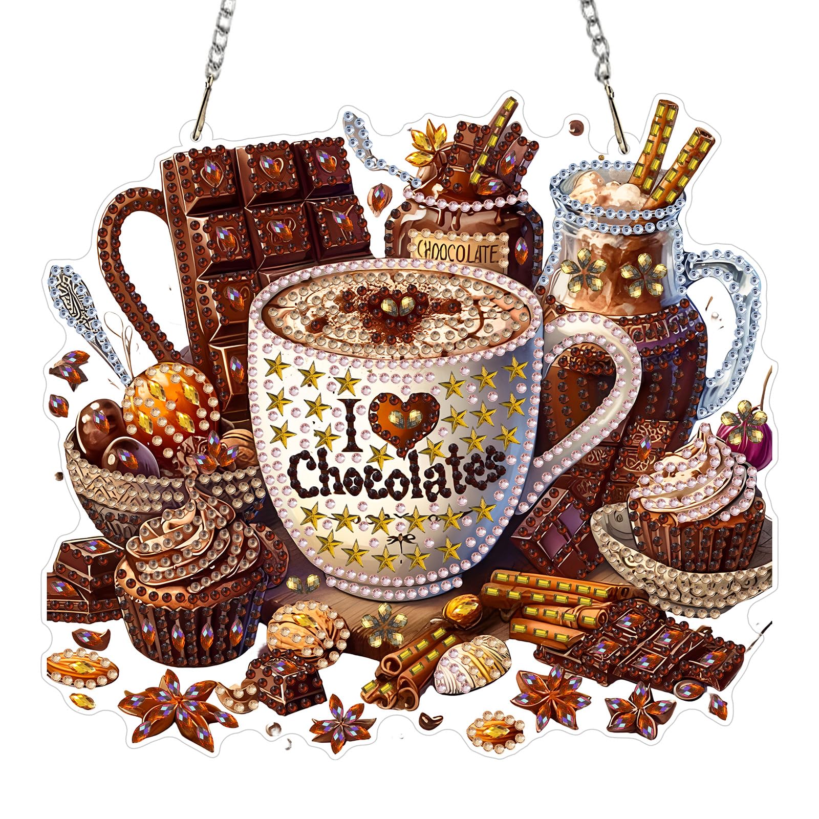 MEIYUDA Hanging 5D DIY Diamond Art Kits Adults Dessert Coffee, Diamond Painting Kit for Beginners Kids Suncatcher, Coffee Arts and Craft Kits for Adults Kids Home Wall Decor
