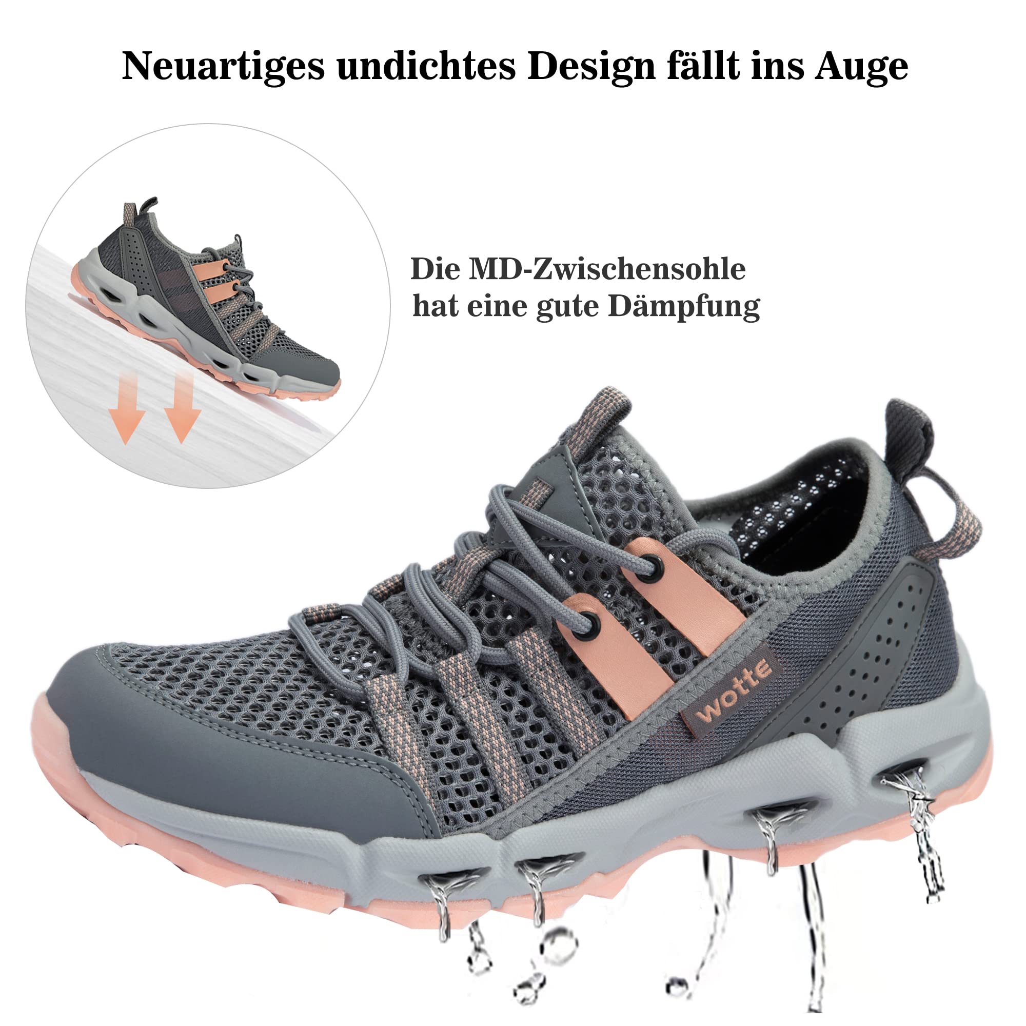 Ranberone Chaussures de Sport en Plein Air Antidérapantes Chaussures Eau en Maille Respirante Chaussures de Randonnée Chaussures de Marche Été pour Femme Taille 36-44