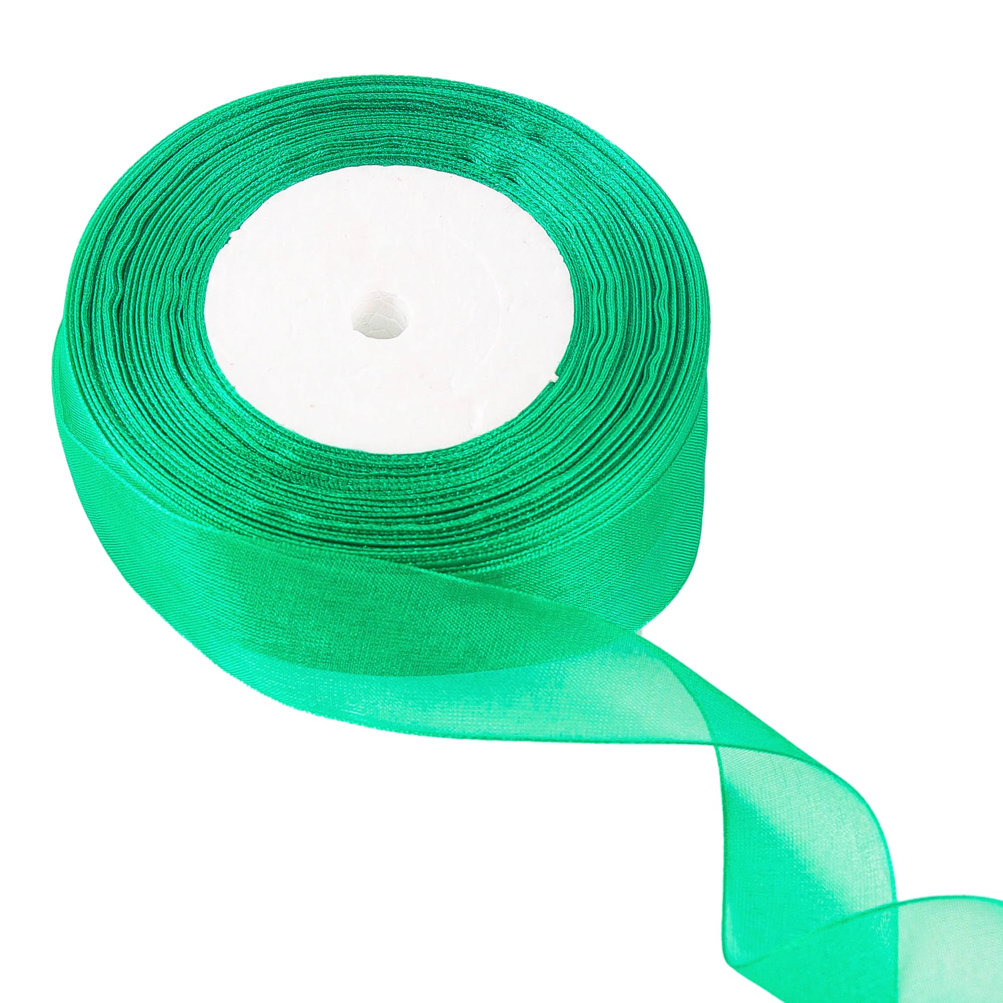 25mm Green Chiffon Ribbon for Gift Wrapping 45M,Organza Ribbon Thick for Gift Wrap Hair Bow Christmas Cake Wedding DIY Crafts Car Decoration