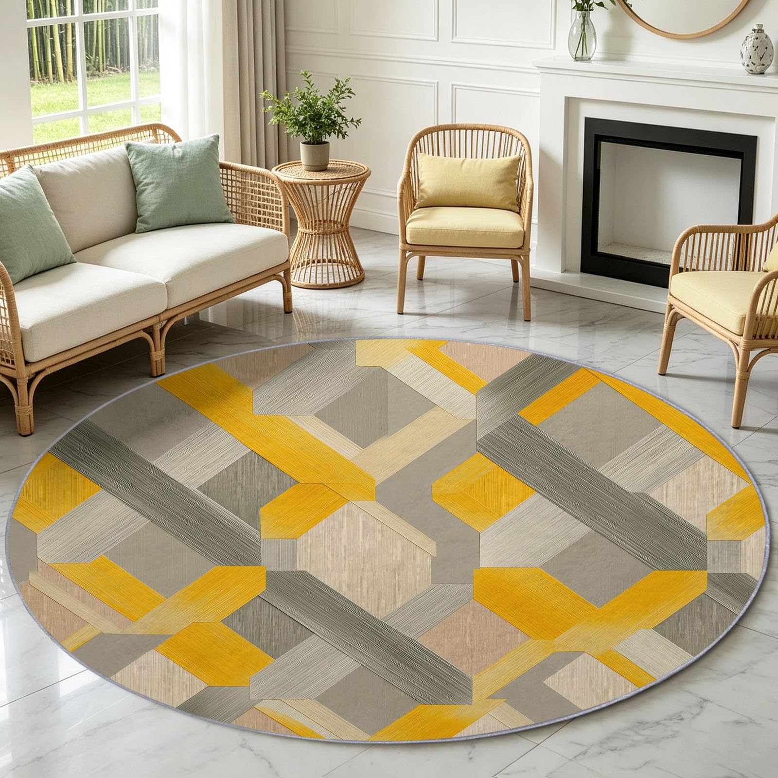 Tapis Chambre Enfant Fille Garçon Rond Ø 160 cm Luxe Léger Moderne Tapis de Sol Décoration Antidérapant - Doux Rampant pour Salon Cuisine Table Basse Table de chevet, Géométrie Tissage Croisé