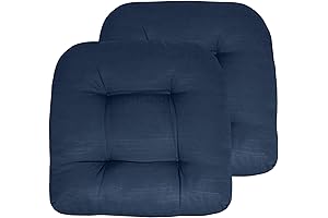 Premium Comfort Sweet Home Collection Navy Blue Patio Chair Cushions - Thick, Tufted Seat Covers