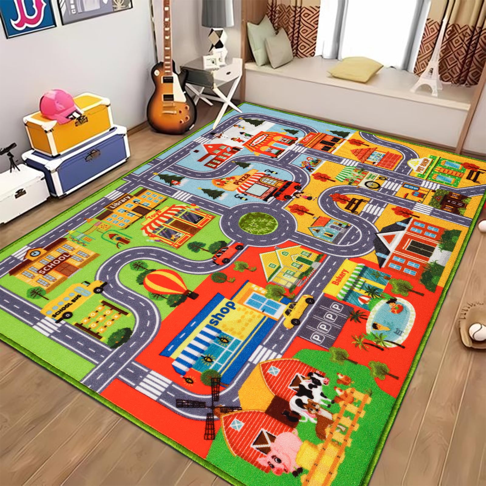 Tapis de jeu pour enfants, tapis de jeu pour voiture, tapis de jeu extra antidérapant, tapis de route de la circulation pour enfants, tapis de voiture éducatif pour salle de jeux, garçons