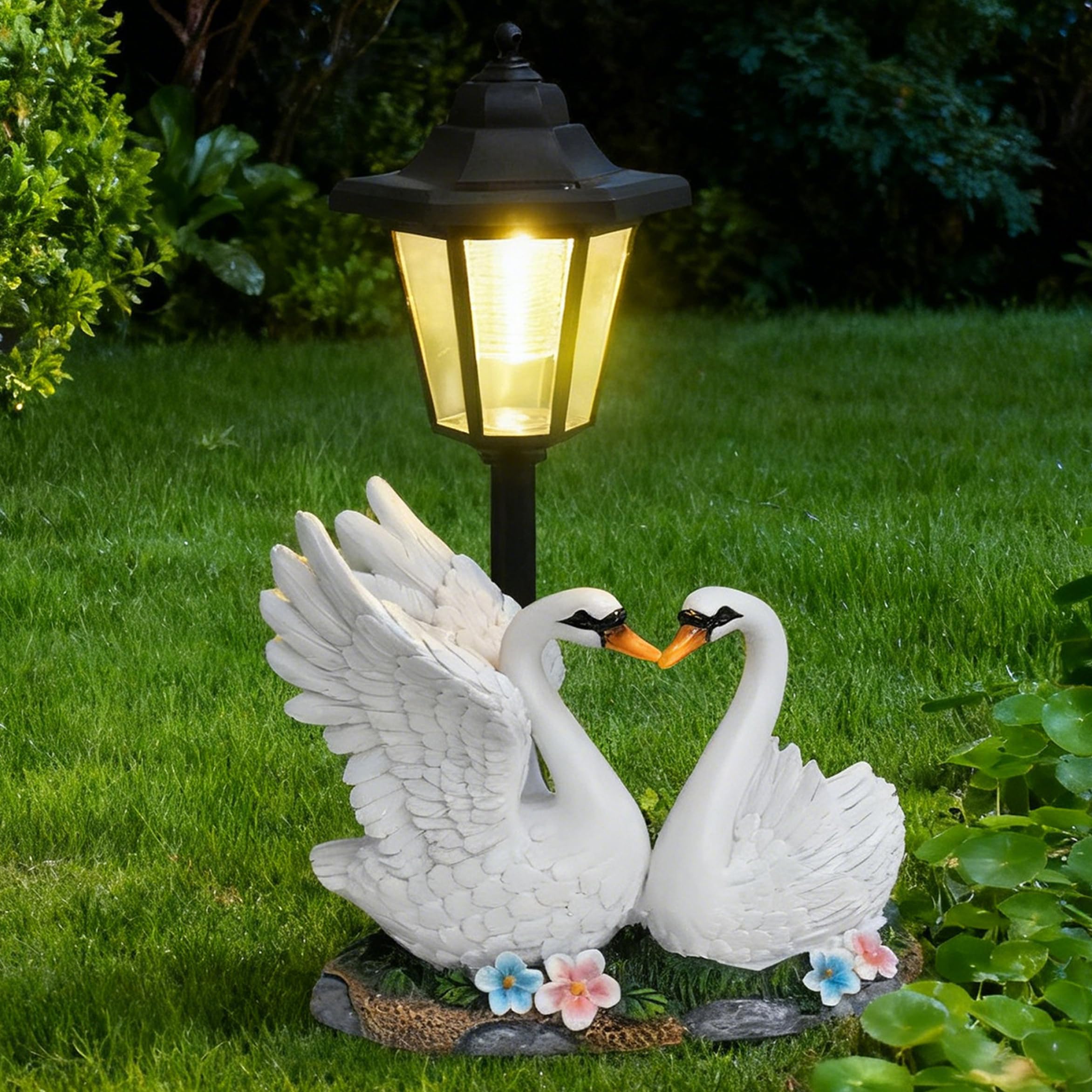 Estatuas solares de jardín Pareja de cisnes con luz solar figura de pato para exteriores para decoración de patio y porche Estatuas solares de jardín estatua de cisne estatua de pato figura de p