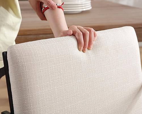 Miniatura 5 de VESCASA Sillas de comedor de lino con patas de metal negro, sillas de comedor modernas con respaldo para cocina, comedor, juego de 2, beige