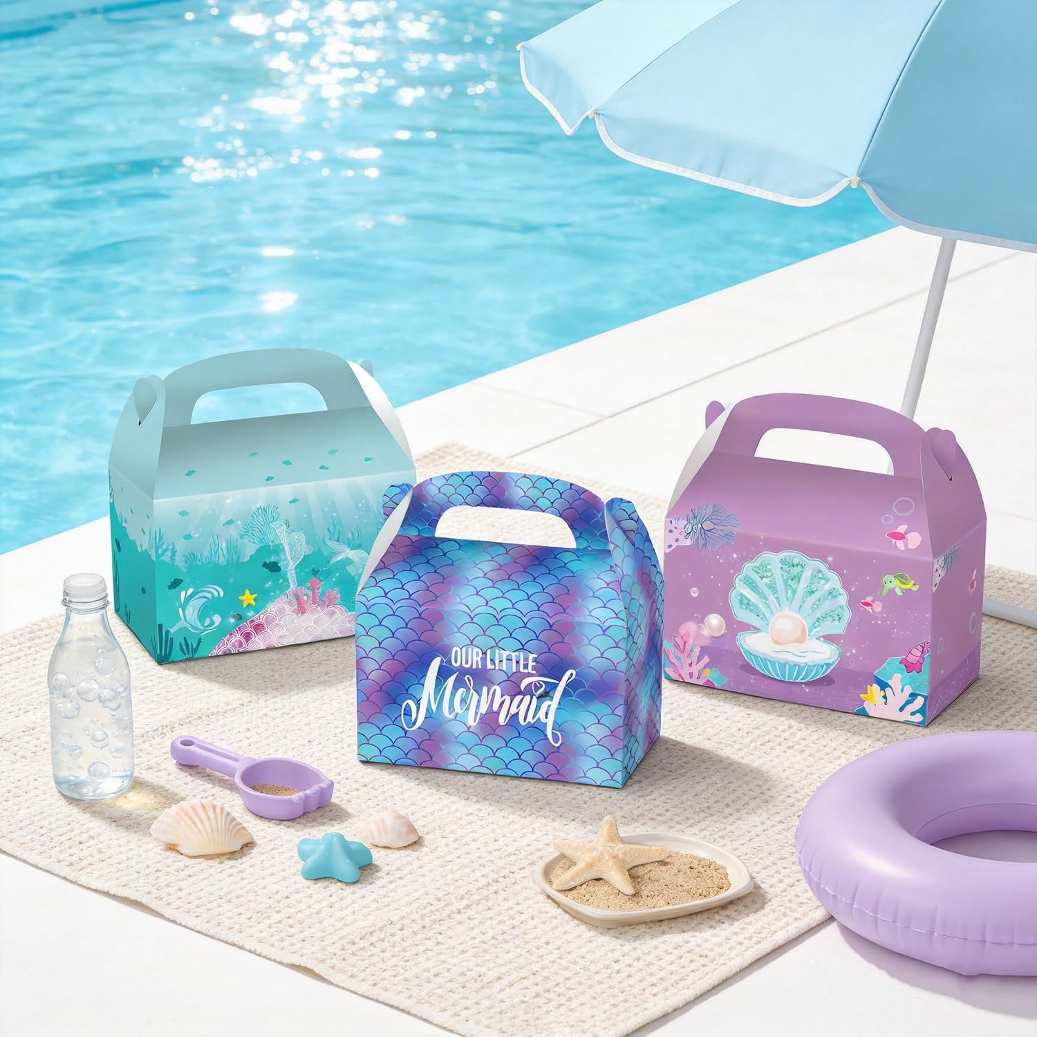 12Pcs Mermaid Party Favor Boxes,Under The Sea Theme Party Goodie Gift Boxes