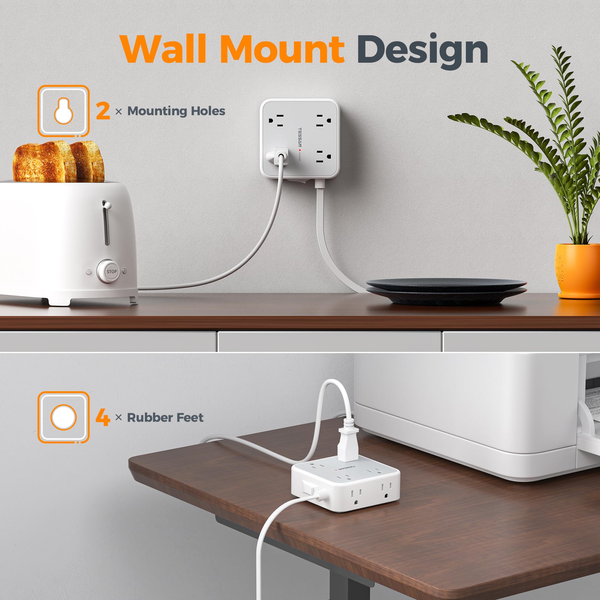 Grey Surge Protector Power Strip with 5 Ft Q2876
