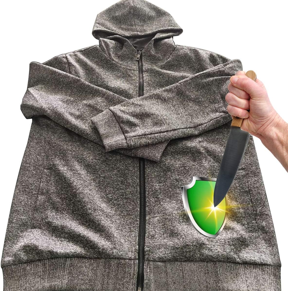 Stab Proof Jacket, Cut Proof Protecting Clothes with Hat, Grade 4 High-strength Anti-cut Material, Durable & Cut Resistance, Knife Proof Jacket for Wild Survival Adventure,L