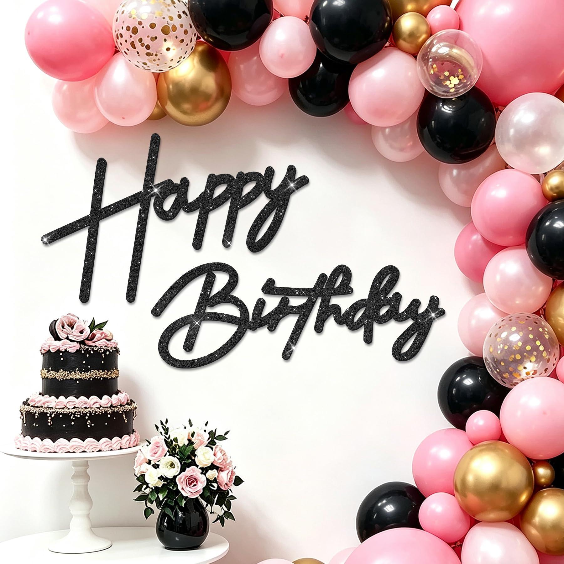 Glitter Black Felt Happy Birthday Sign, Strong Adhesion Letter Banner
