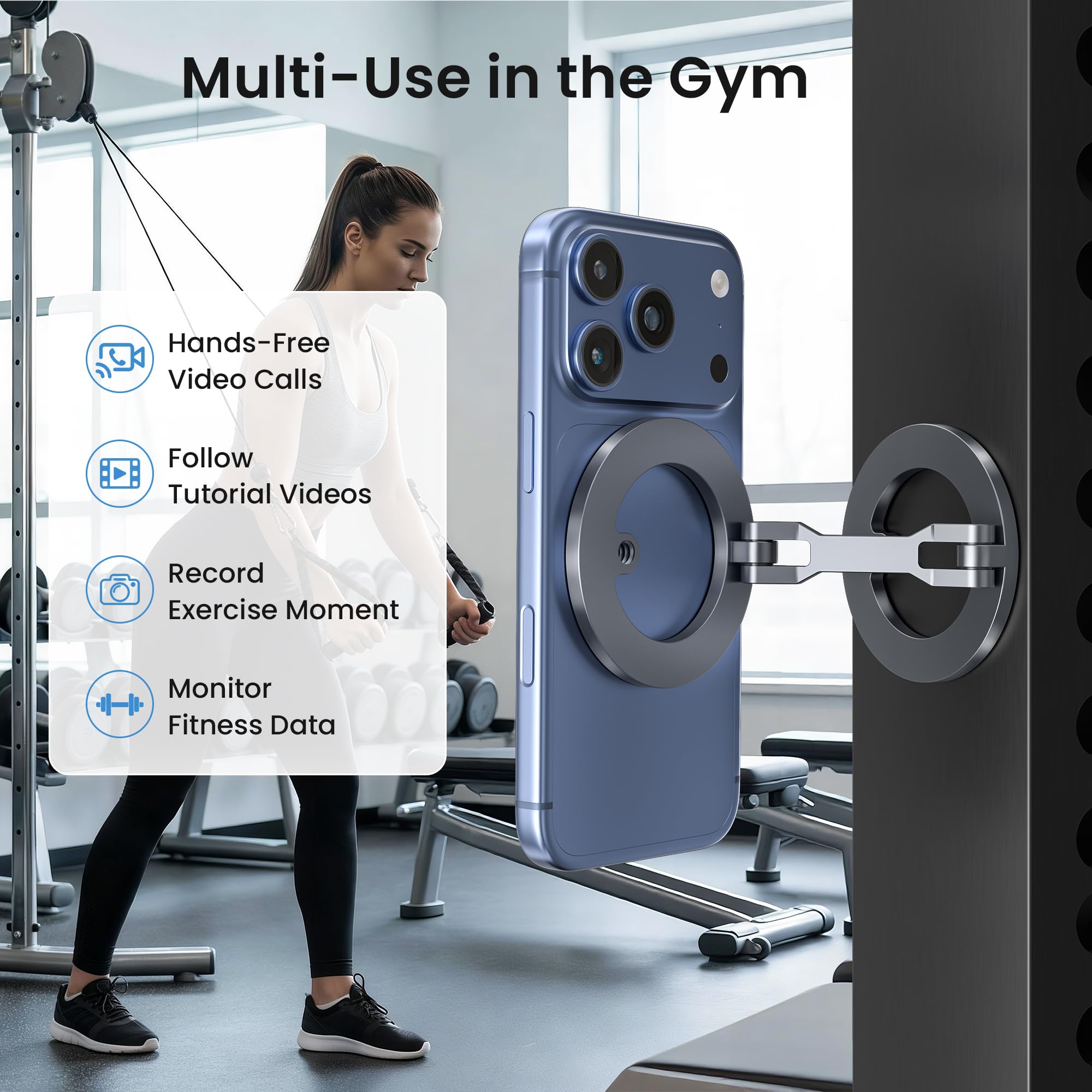 Itramax Supporto Magnetico per Telefono da Palestra,Supporto a Doppio Anello,Staffa Regolabile a 360° con Doppia Faccia per iPhone 17 Air 16 15 14 13 12 Pro Max,Custodia Mag/Safe,Superfici Metalliche