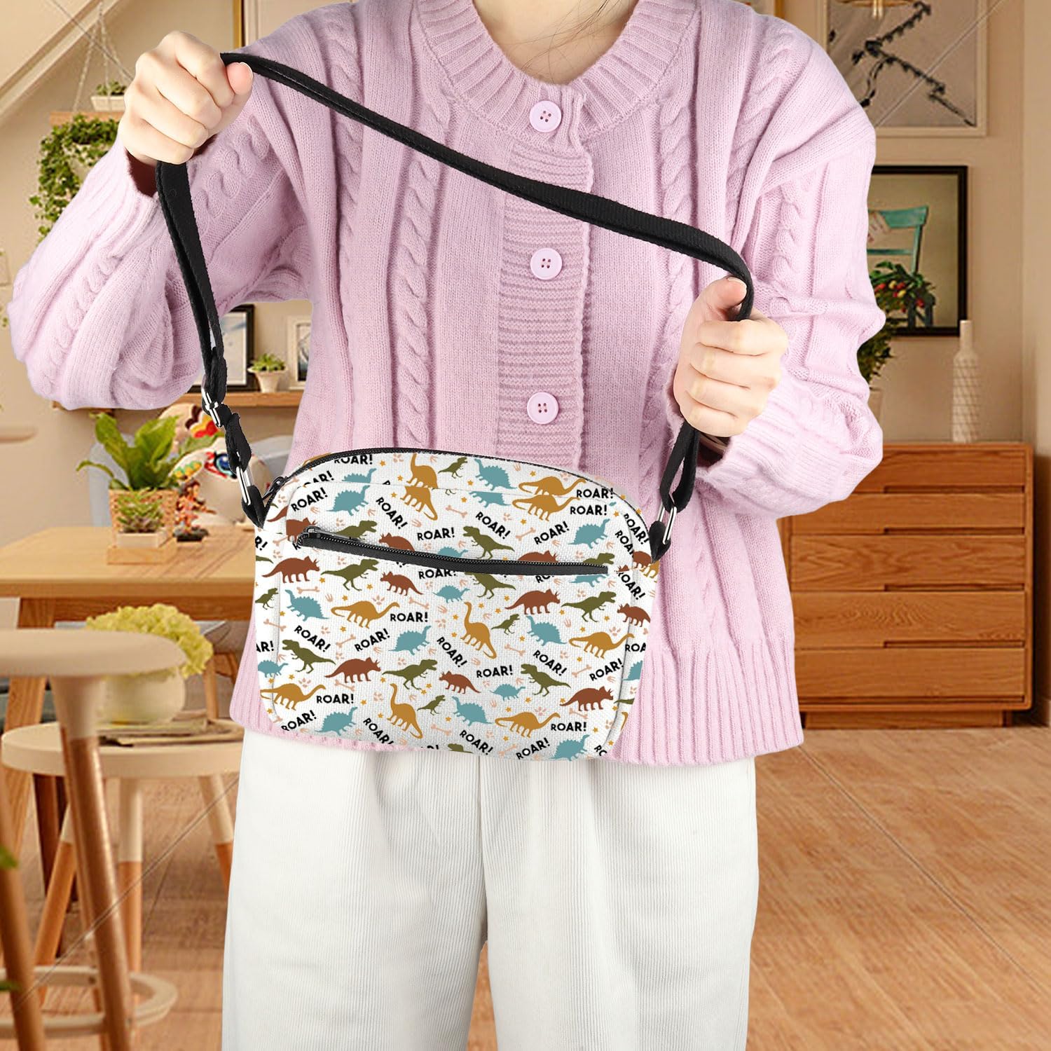 BDPWSS Dinosaur Crossbody Bag Dinosaur Fans Gifts Roar T-Rex Merch Paleontology Gift Tyrannosaurus Gift Geologist Gifts (Roar Dinosaur CB)