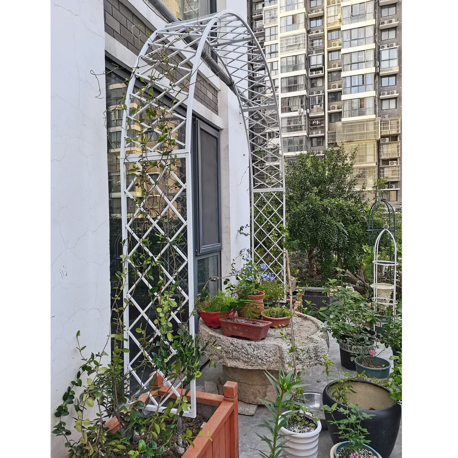 Arco per pergolato da giardino bianco riconfigurabile per piante rampicanti, in metallo resistente, per rose e viti, decorazione per feste, 240 x 40 x 250 cm