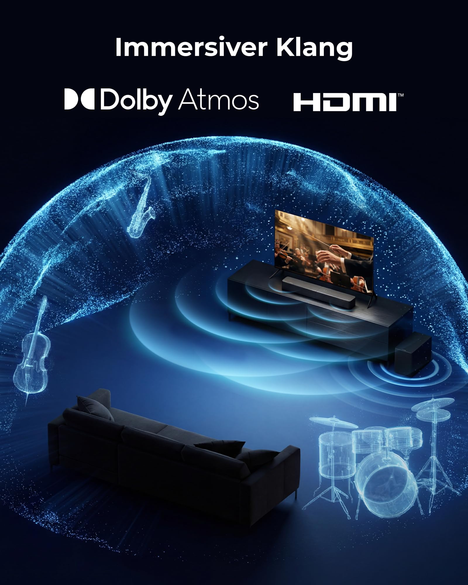 ULTIMEA Dolby Atmos 2.1 Soundbar mit kabellosem Subwoofer, Poseidon M40 | VoiceMX, BassMX, Soundbar für TV Geräte, Center Lautsprecher, 240W Spitzenleistung, App-Steuerung, HDMI eARC, Bluetooth® 6.0