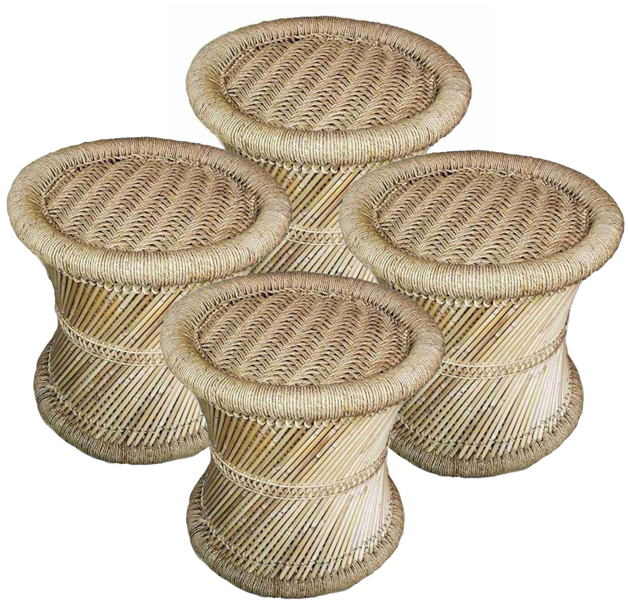 Rajasthani Handmade Bamboo mudda/Stool/Chair for Living Room/Office/Home for Indoor/Outdoor Garden 14X14 Set of-4 (Beige)