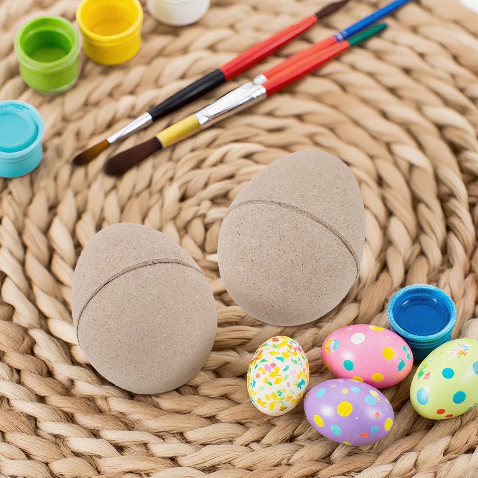 50 uova di Pasqua in cartapesta marrone, 7,6 cm, verniciabili, uova di carta vuote per cesti, decorazioni artigianali