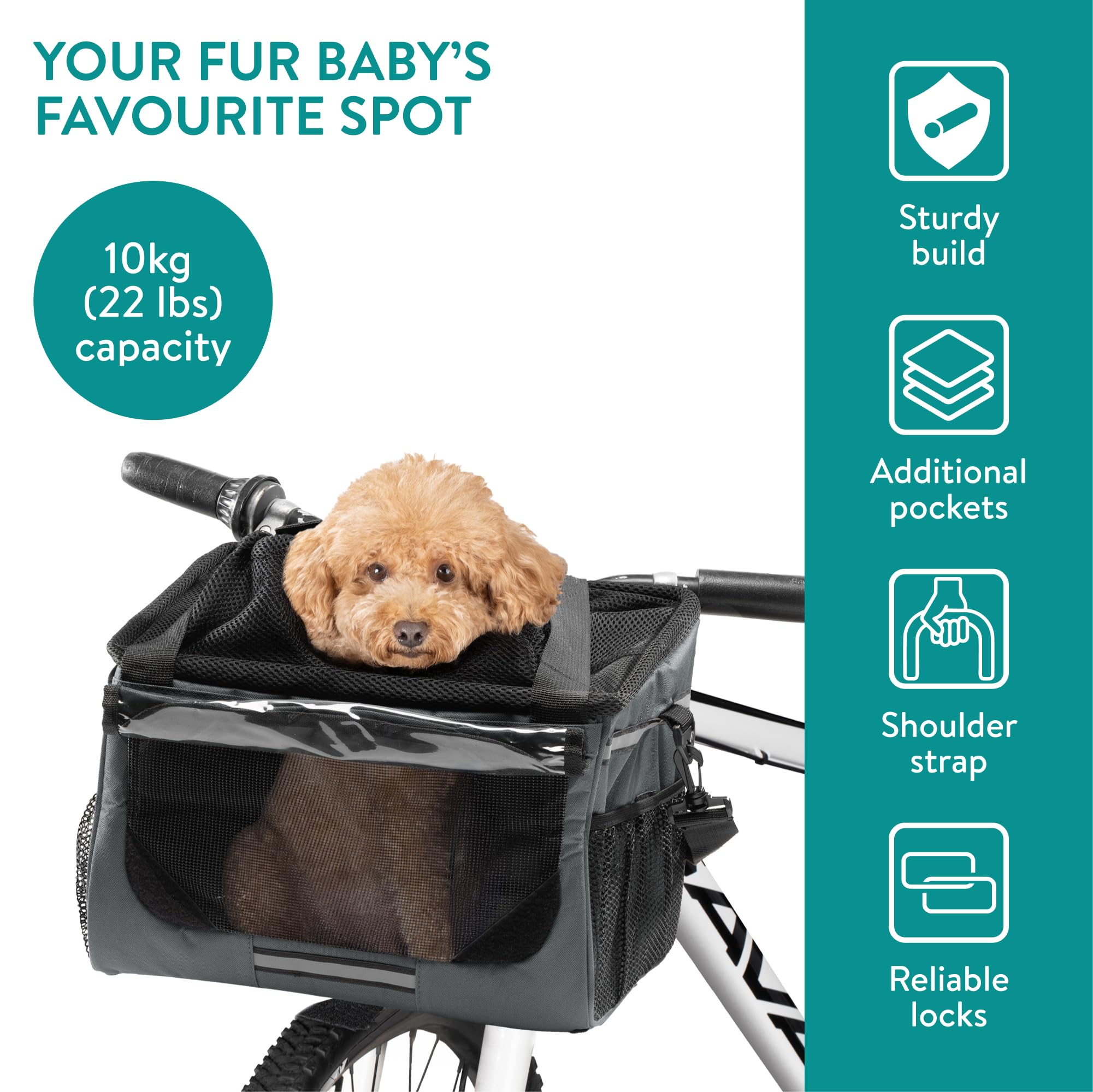 Navaris Fietsmand Hond - Voorop de fiets, max 10 kg - 36,5 x 27 x 27 cm