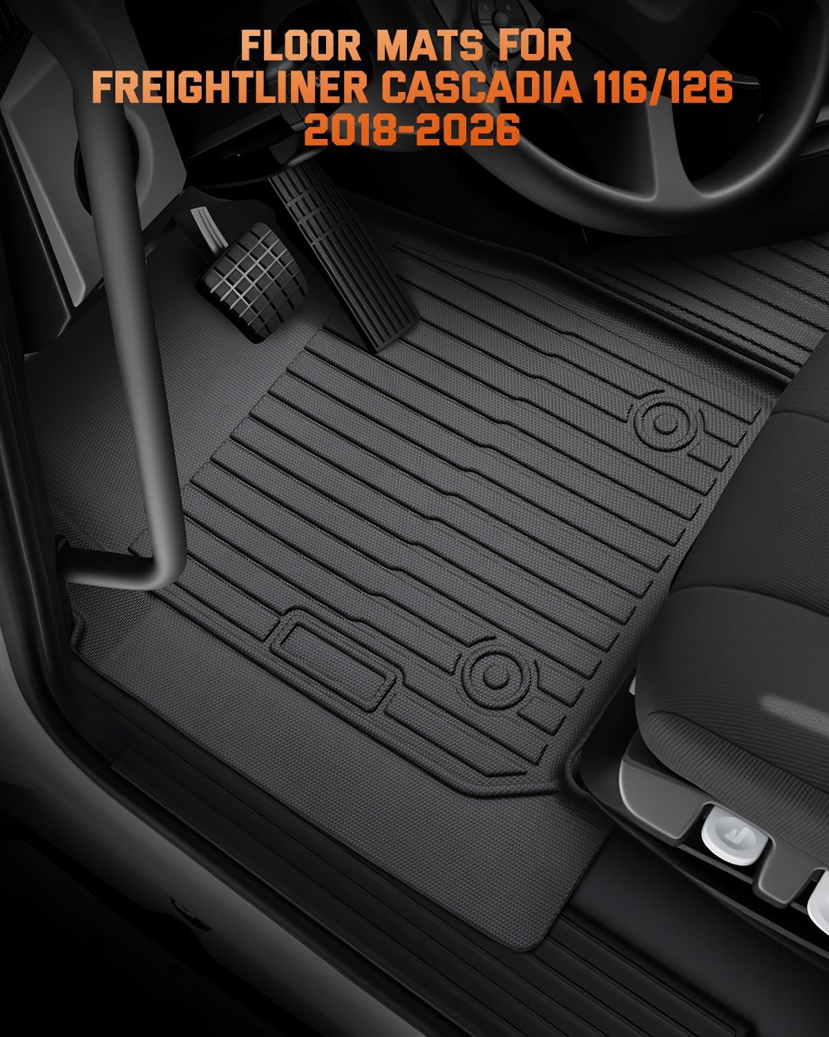 Truck Floor Mats for Freightliner Cascadia: 2018-2026, All Weather TPE Heavy Duty Semi Floor Liners for Cascadia 2025 2024 2023 2022 2021 2020 2019 2018, Car Accessories Rubber Carpet for Big Rig 3PCS - Image 3
