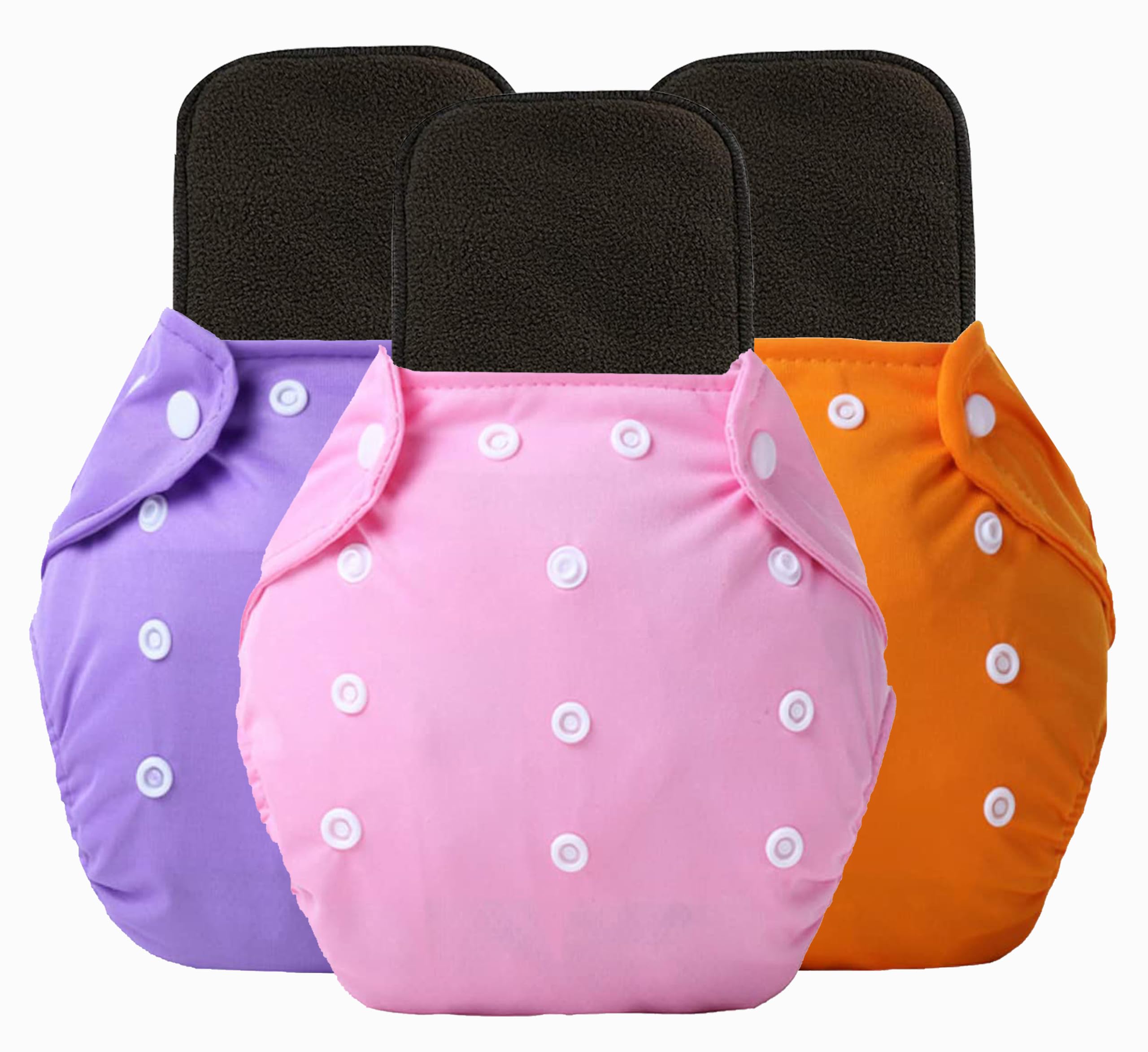 Alya Pocket Button Style Solid Reusable Cloth Diaper All in One Adjustable Washable Diapers Nappies(Without Inserts) for Toddlers/New Borns(0-24 Months,3-16KG) (Pack of 3, Orange,Pink,Purple)
