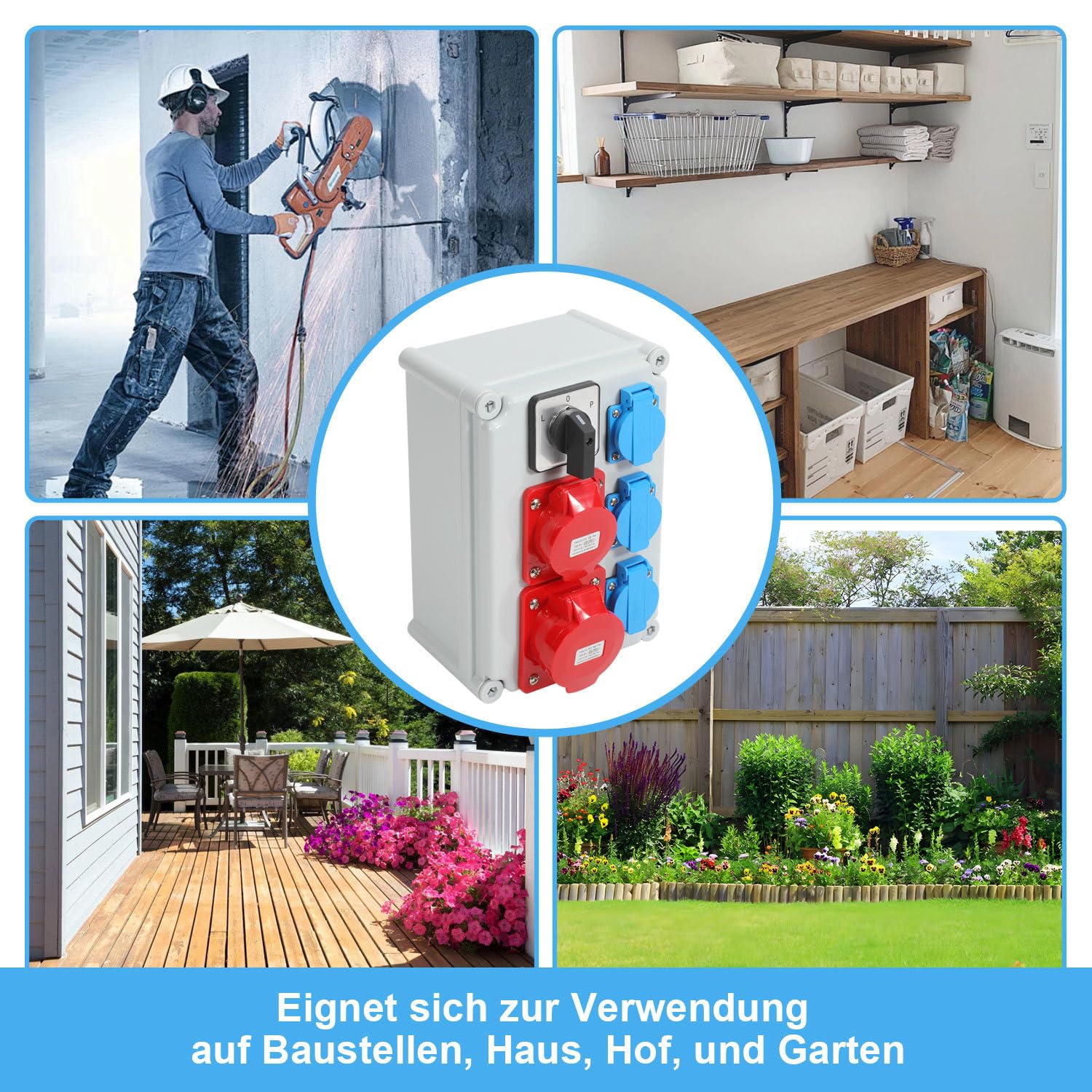 CEE Wandverteiler 32A mit L-0-P Umschalter und 5 Ausgängen | Vorverdrahteter Aufbau mit übersichtlichem Anschlussraum für eine geordnete Wandinstallation