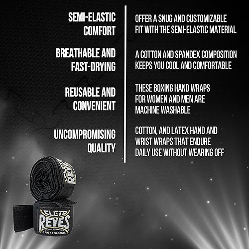 Miniatura 3 de CLETO REYES Vendas de mano de compresión para guantes de boxeo, elástico transpirable, MMA, kickboxing, Muay Thai, negro